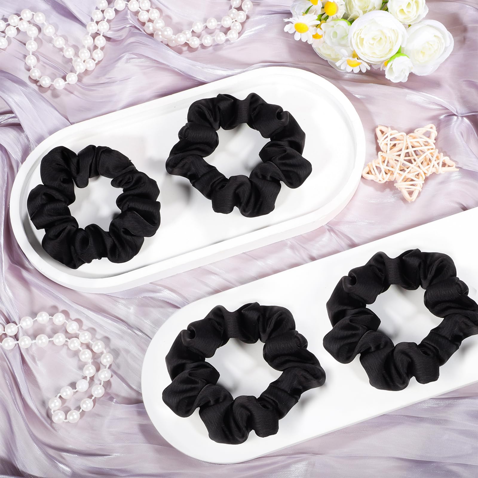 8 Pack Satin Silk Scrunchies For Women, Silk Hair Ties Silk Scrunchies Black Hair Scrunchies For Women Teen Girl Gifts Trendy St