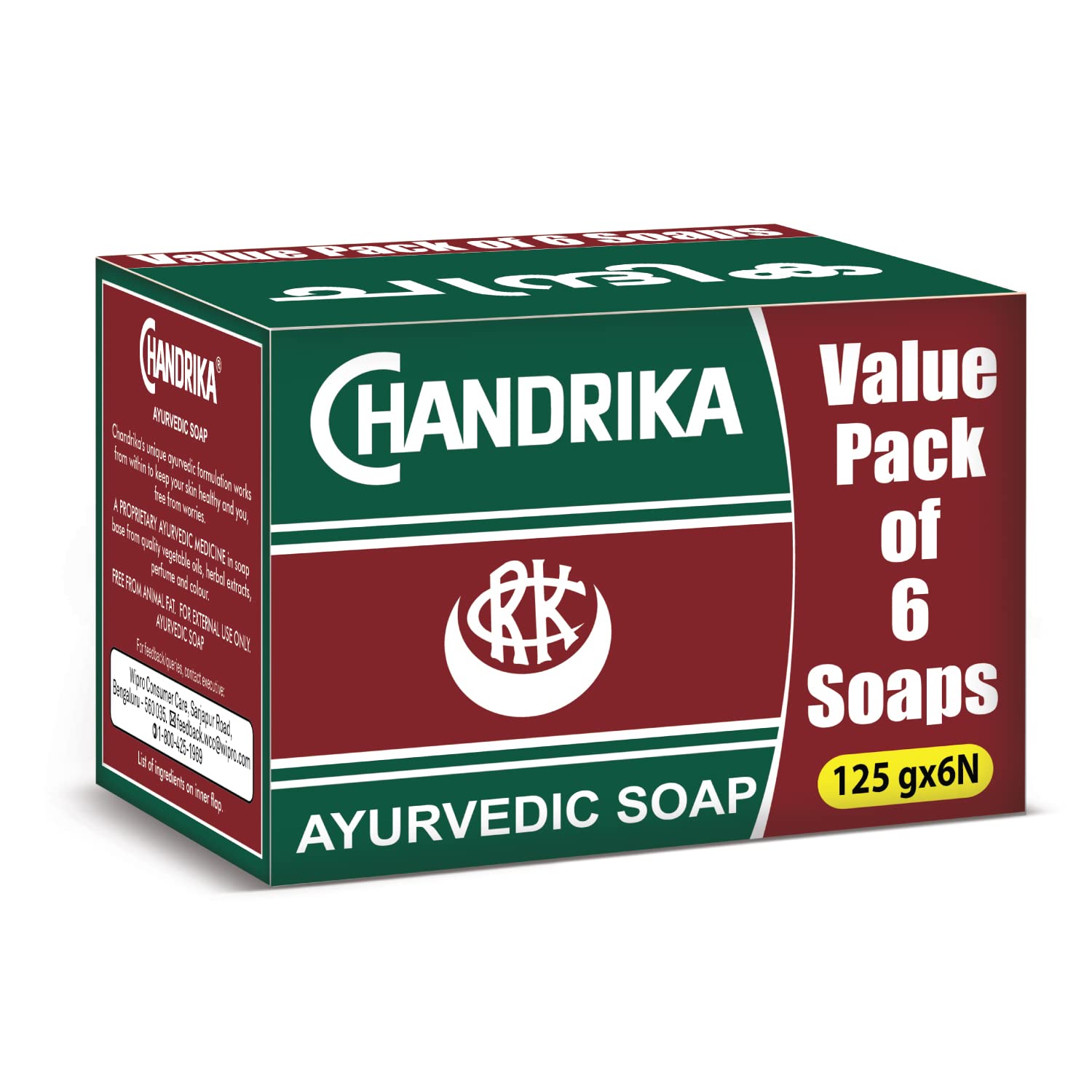 Chandrika Ayurvedic Soap| Made With Herbal Extracts & Vegetable Oils For Naturally Radiant Skin| 125G Each (Pack Of 6)