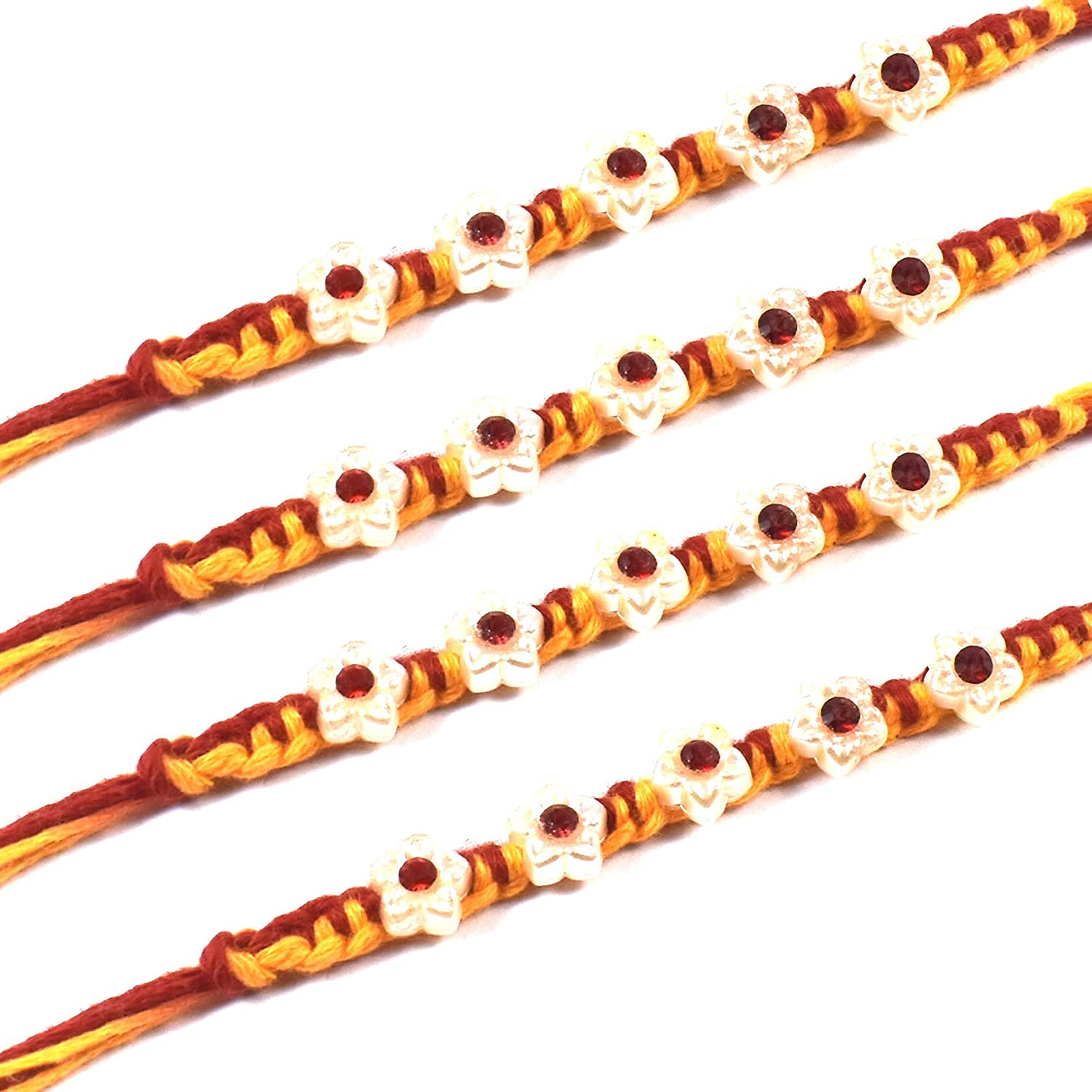Urvi Creations Set Of 4 Moli Thread Kalava Flower Rakhi Combo For Brother, Bhaiya, Bhai Rakhi Gift For Brother Bhaiya Bhabhi Kid