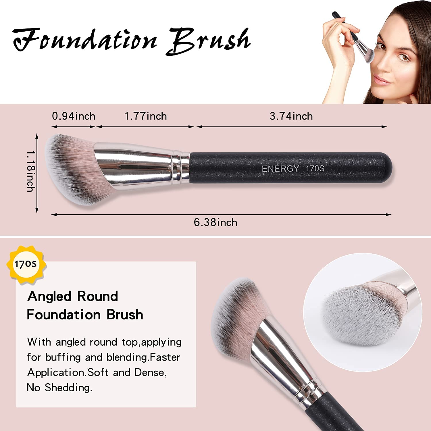 ENERGY Kabuki Foundation Brushes 3Pcs Professional Makeup Brush Set for Setting Powder Foundation Concealer Bronzer Blending wit