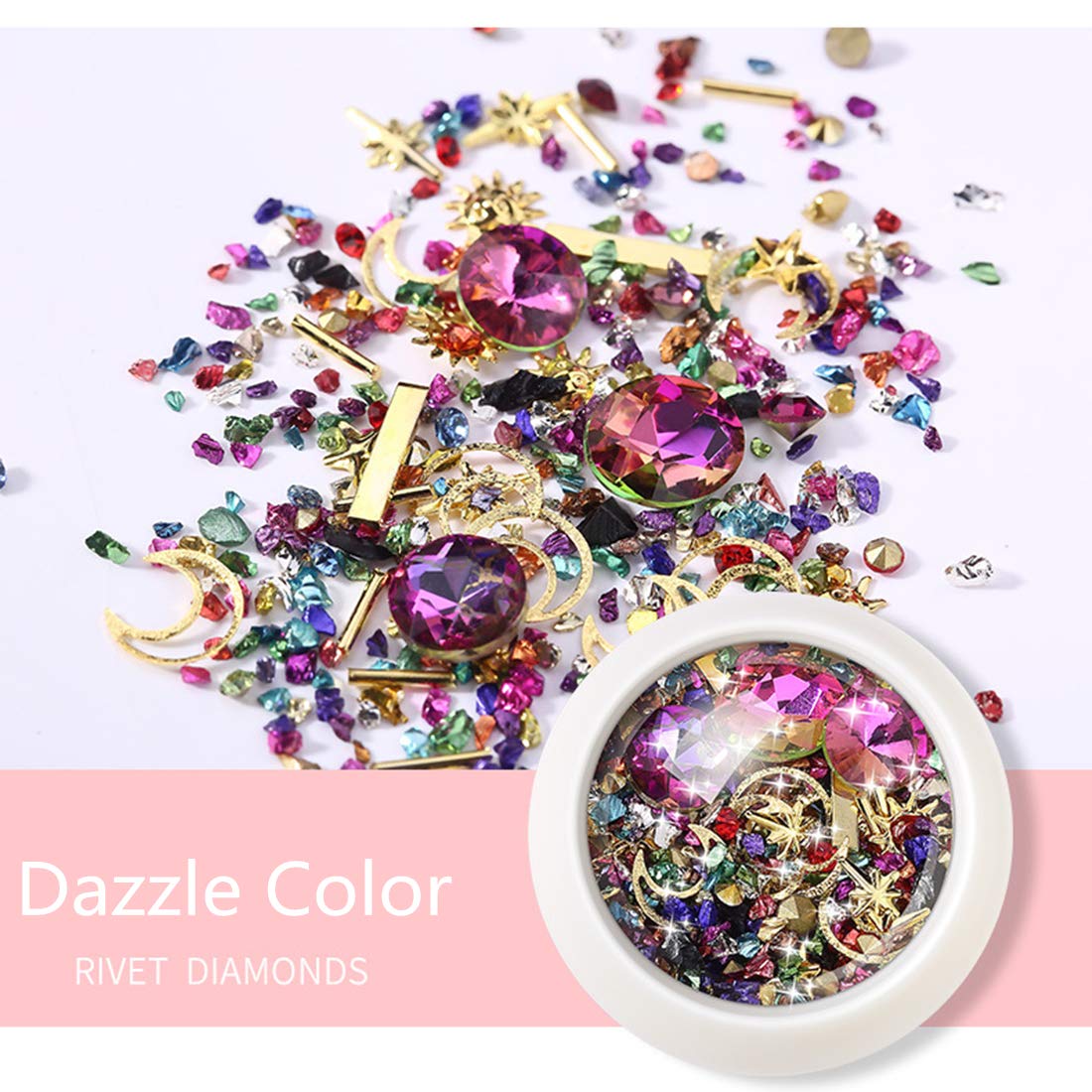editTime 6 Wheels Mixed Sparkle Nail Art Rhinestones Diamonds Crystals Beads Artificial Pearls and Gold Silver Nail Studs Gems M