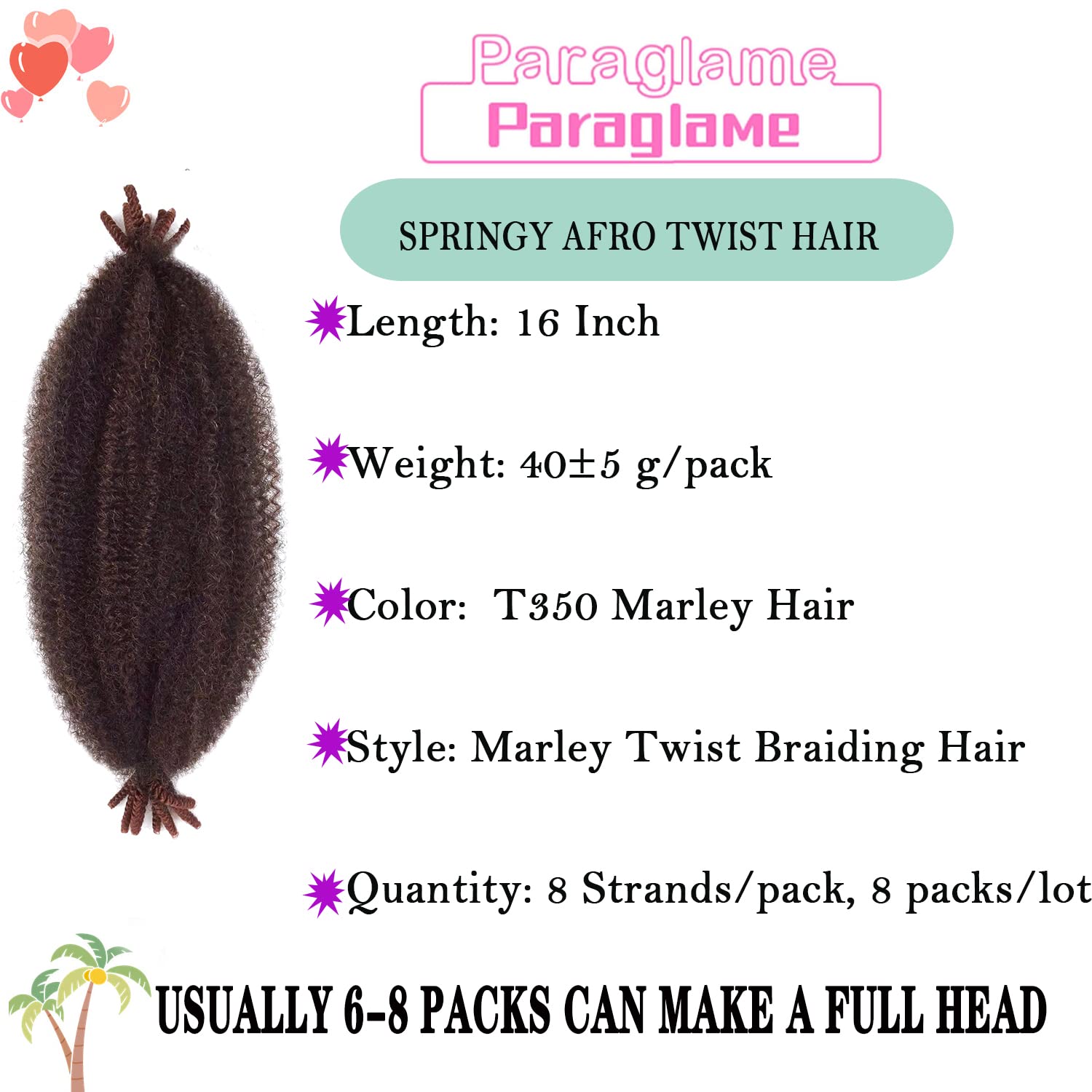Paraglame Springy Afro Twist Braiding Hair for Soft Locs, Pre-Separated Marley Hair for Faux Locs, Marley Twist Braiding Hair Af