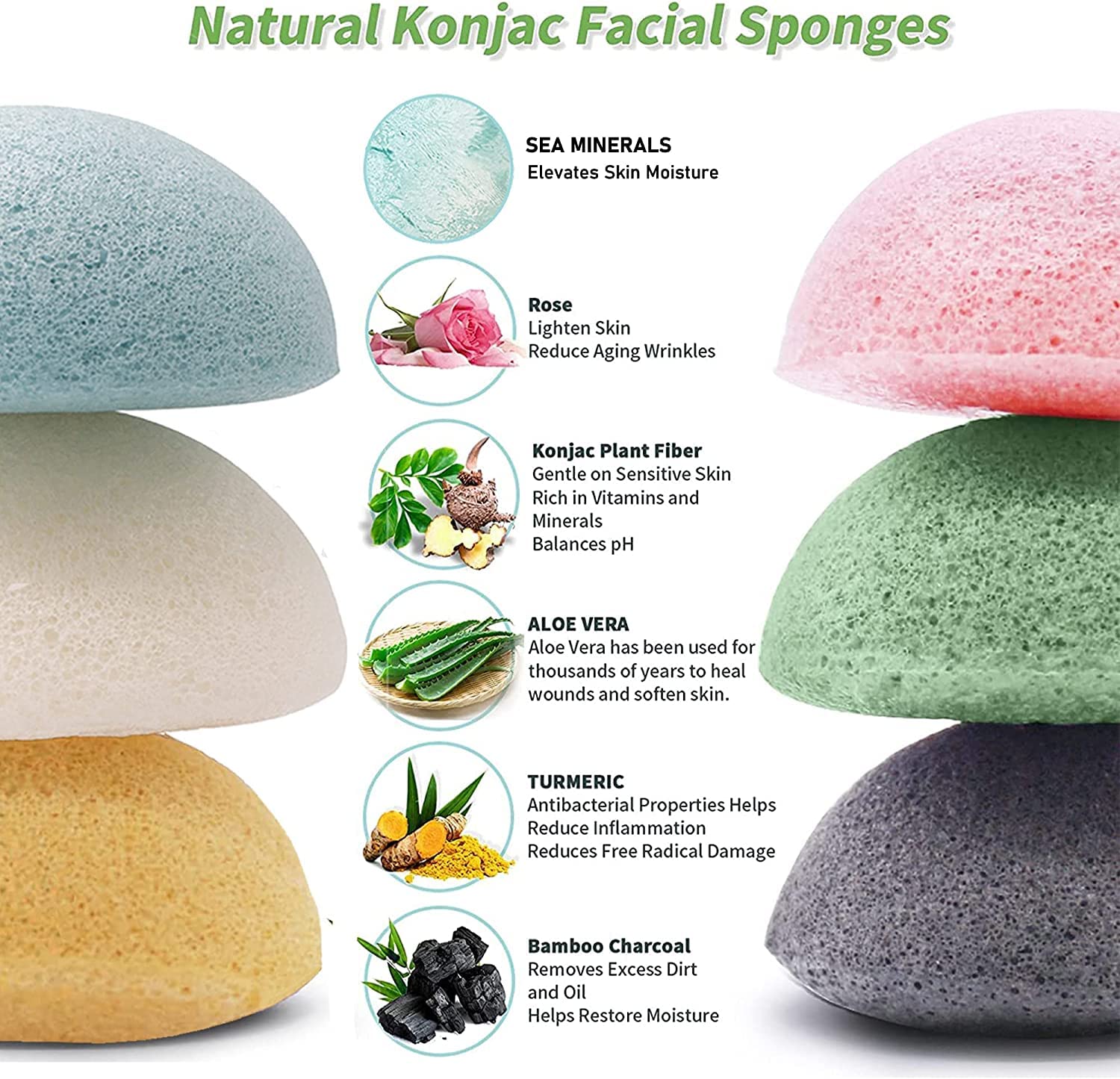 Konjac Face Sponges for Cleansing and Exfoliating, Konjac Facial Sponges for Washing Cleaning Face Body with Activated Charcoal,