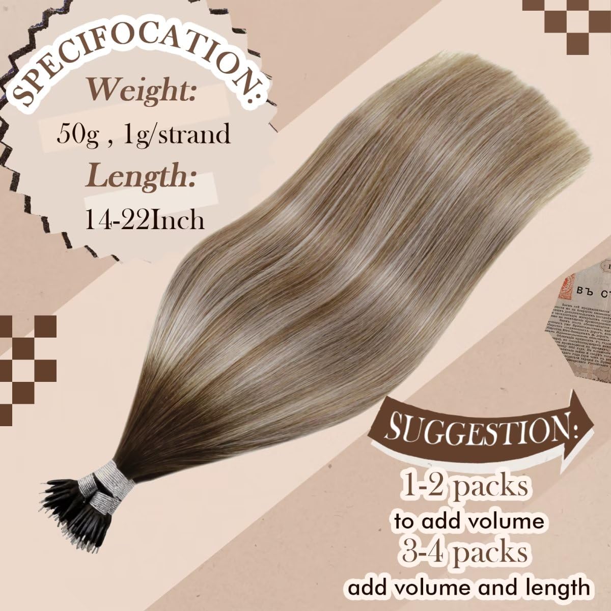 Hetto Nano Hair Extensions Human Hair Brown Nano Bead Hair Extensions Darker Brown To Light Brown With Medium Blonde Nano Link H