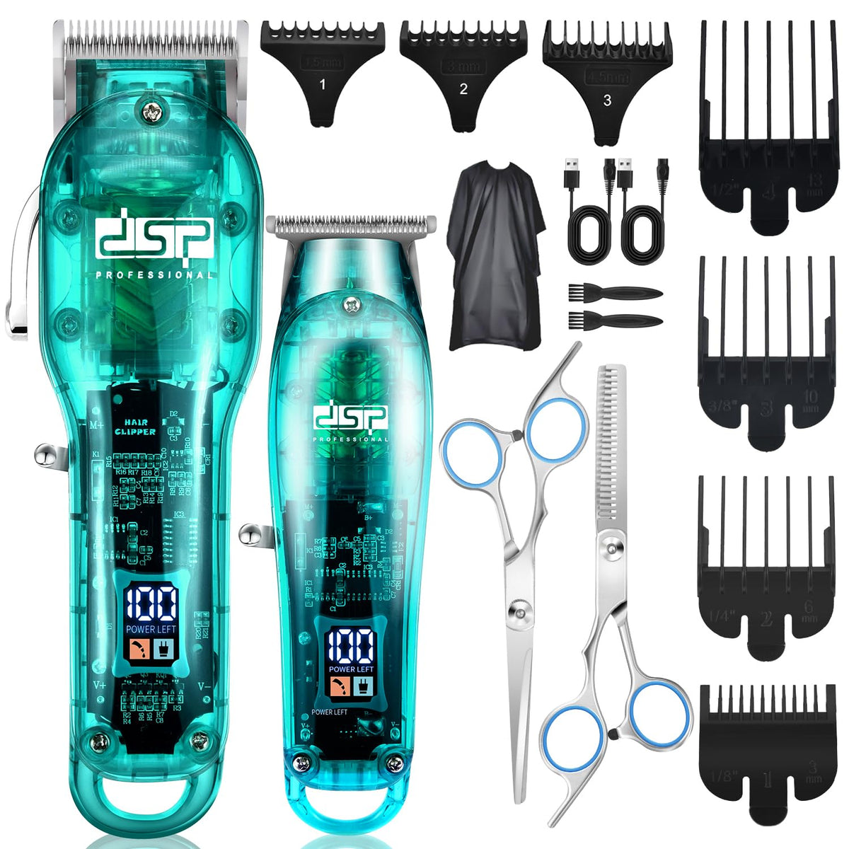 DSP Cordless Barber Clippers for Men - Quiet, Long-Lasting Battery, Stainless Blades, Ideal for Fades & Haircuts, Includes Acces