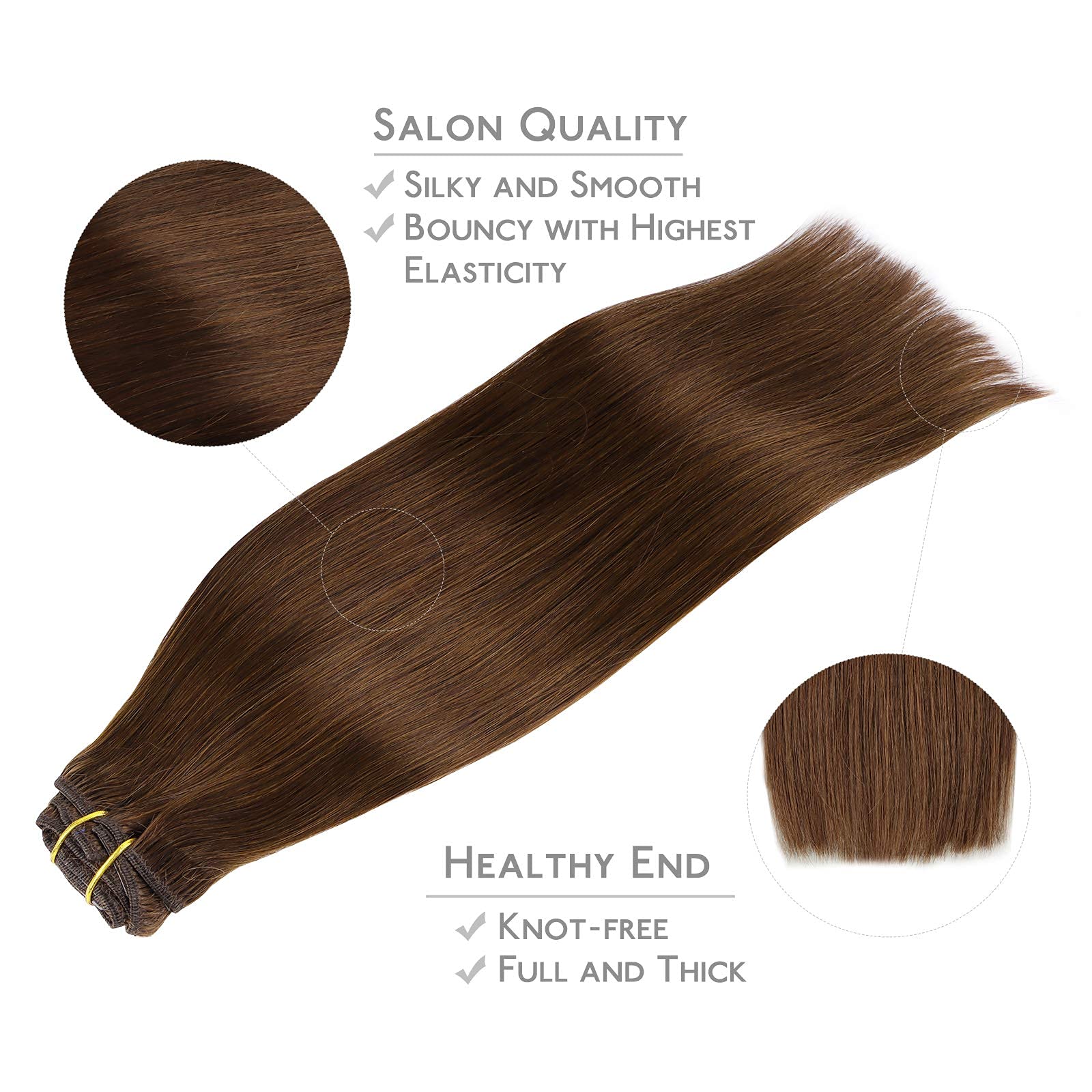 Wennalife Clip In Human Hair Extensions, 20 Inch 120G 7Pcs Chocolate Brown Hair Extensions Clip In Human Hair Remy Clip In Hair