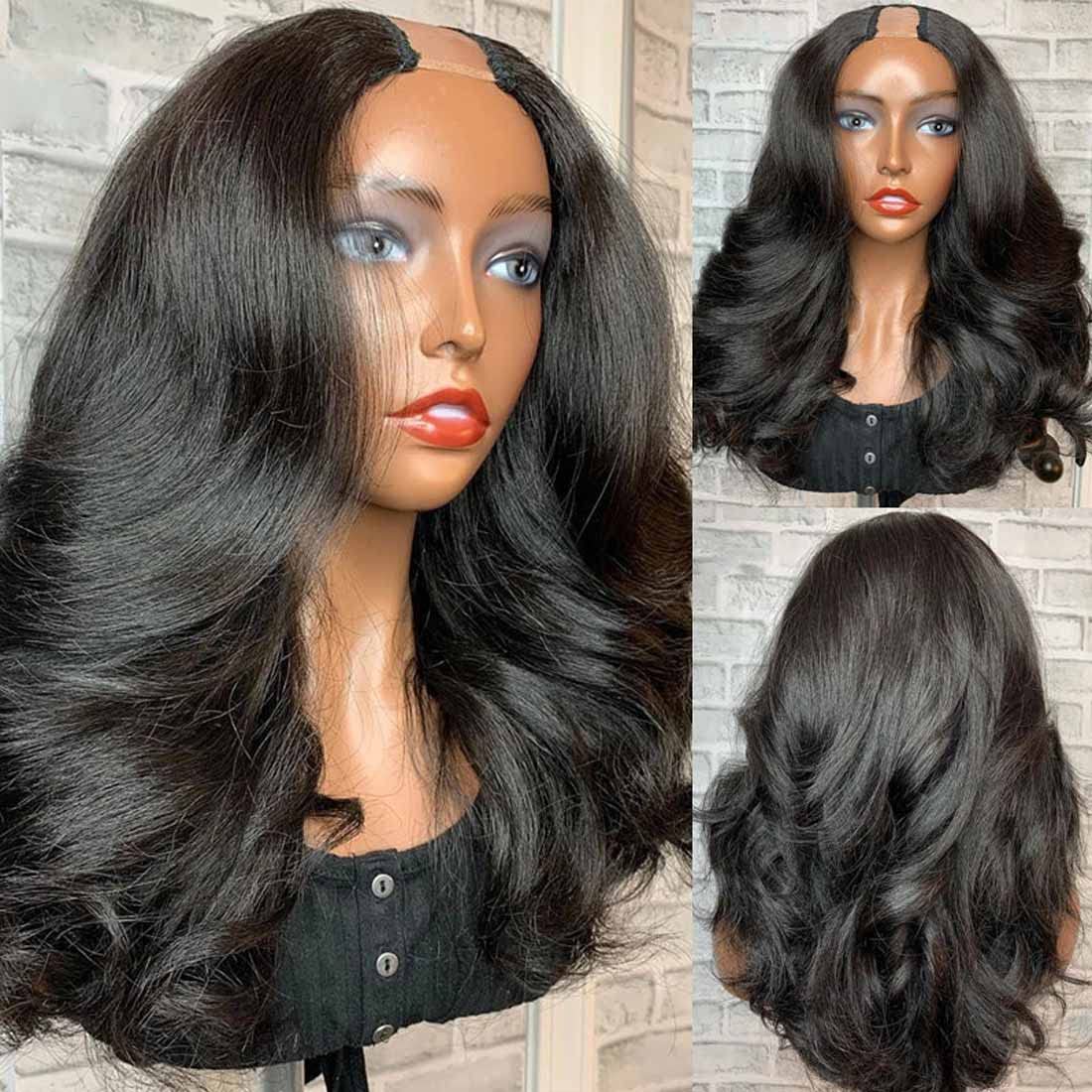 Beauty Forever Body Wave U Part Human Hair Wig 150% Density 10A Grade,Brazilian Human Hair Glueless Full Head Clip In Half Wig F