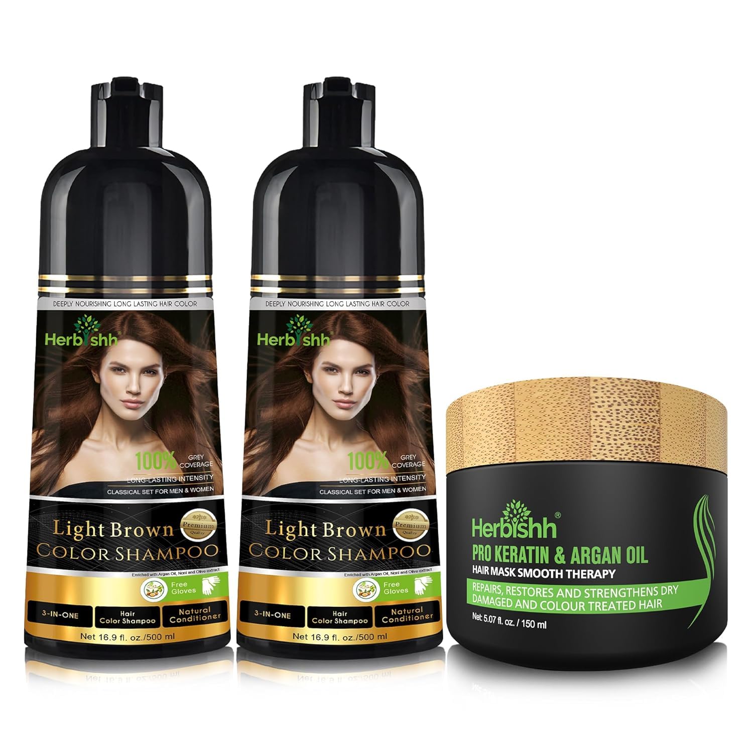 Combo Pack2pcs Herbishh Hair Color Shampoo for Gray Hair+ 1pc Argan Intense Hair Mask Hair Dye Shampoo  Colors Hair in Minute