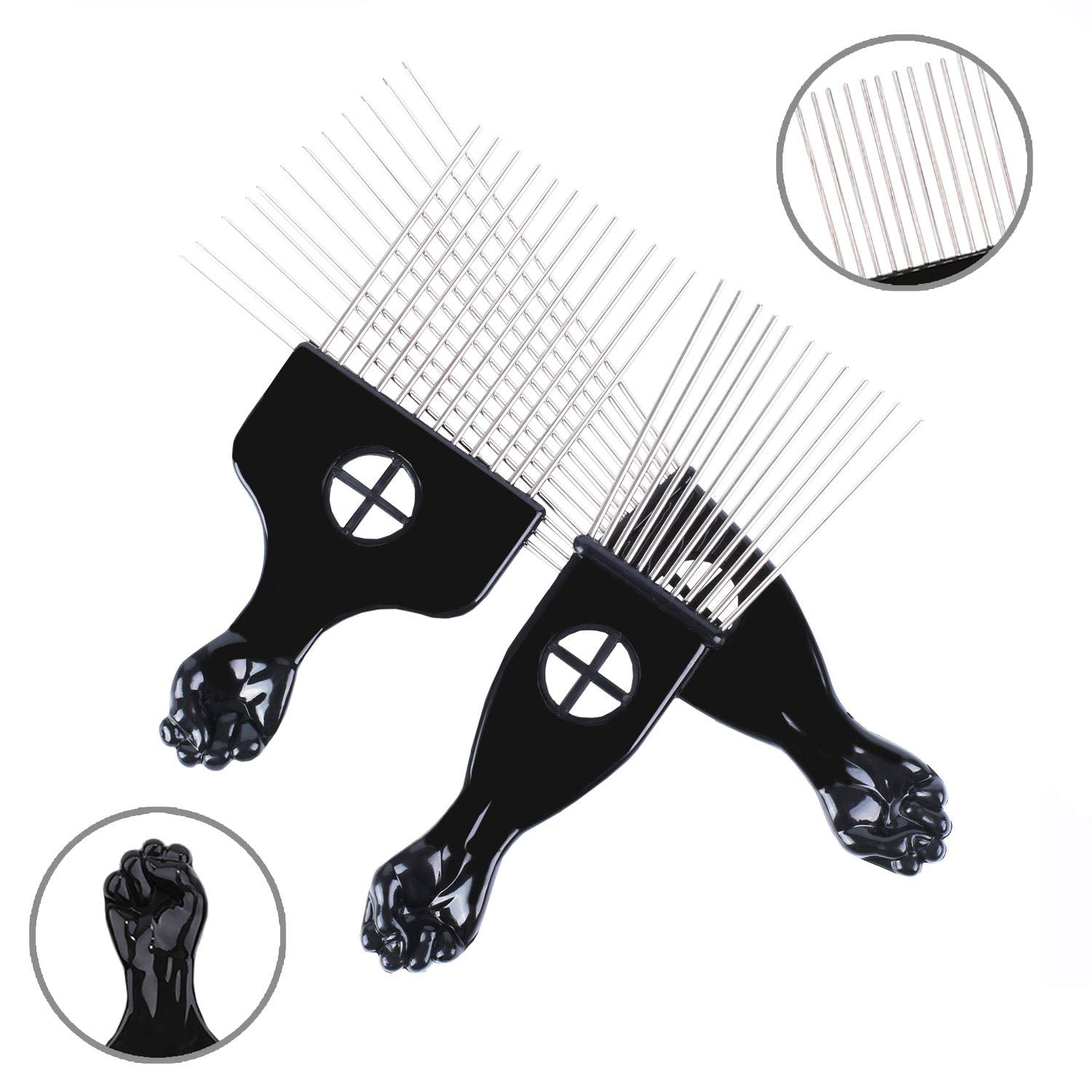 LEADUWAY Hair Pick Set - 3 Metal Afro Combs for Styling - Black - Model SADHB80