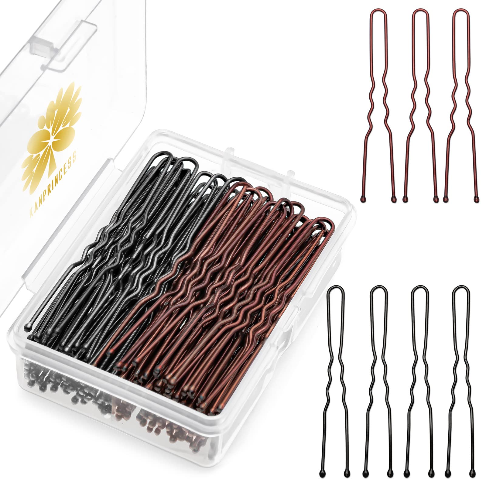 KANPRINCESS 100PCS 2.4Inch U Shaped Hair Pins Black,Brown Bobby Pins for All Hair Types,Hair Pins for Women,Pain-Free U Pins for