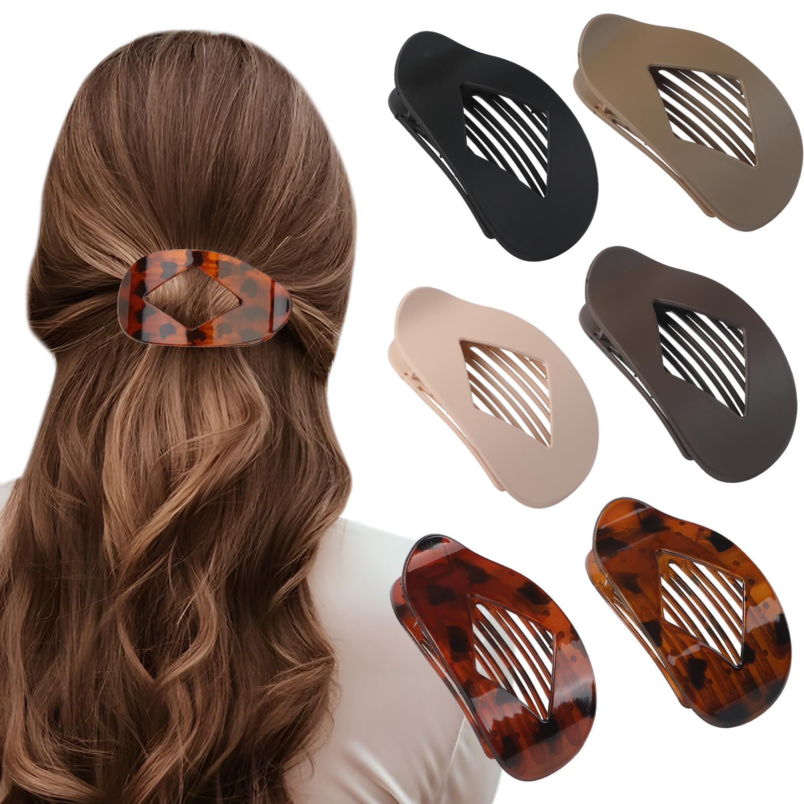 6Pcs Flat Hair Clips for Women,Volume Flat Top Round Pink Clip for Thick or Thin Hair,Picura Large Hair Claw Clips Strong Hold N