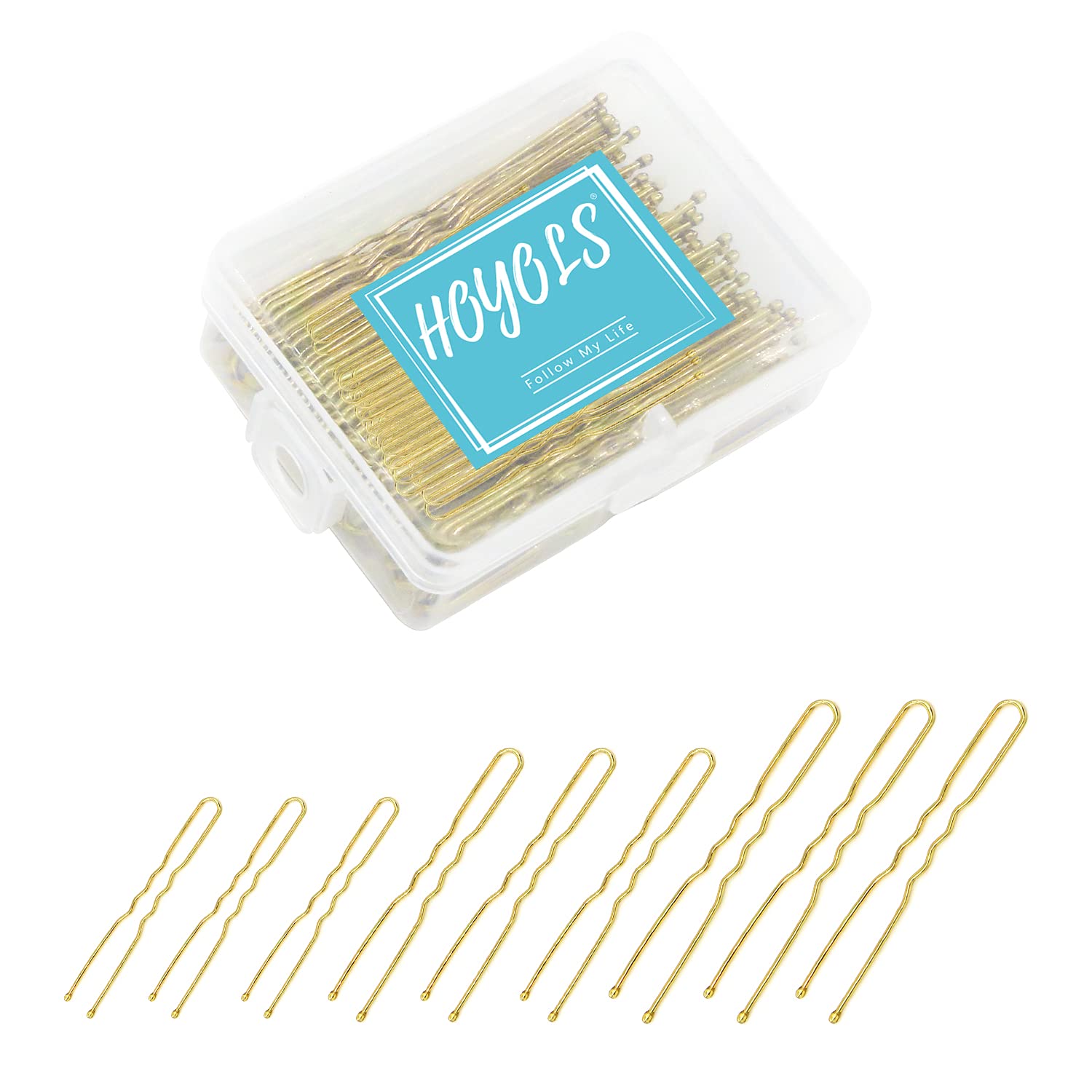 HOYOLS U Shaped Bobby Pins Blonde, Assorted Size U-Shaped Hair Pins, Metal Bun Clips for Buns Women Girls Hairstyle Updo Thin Th