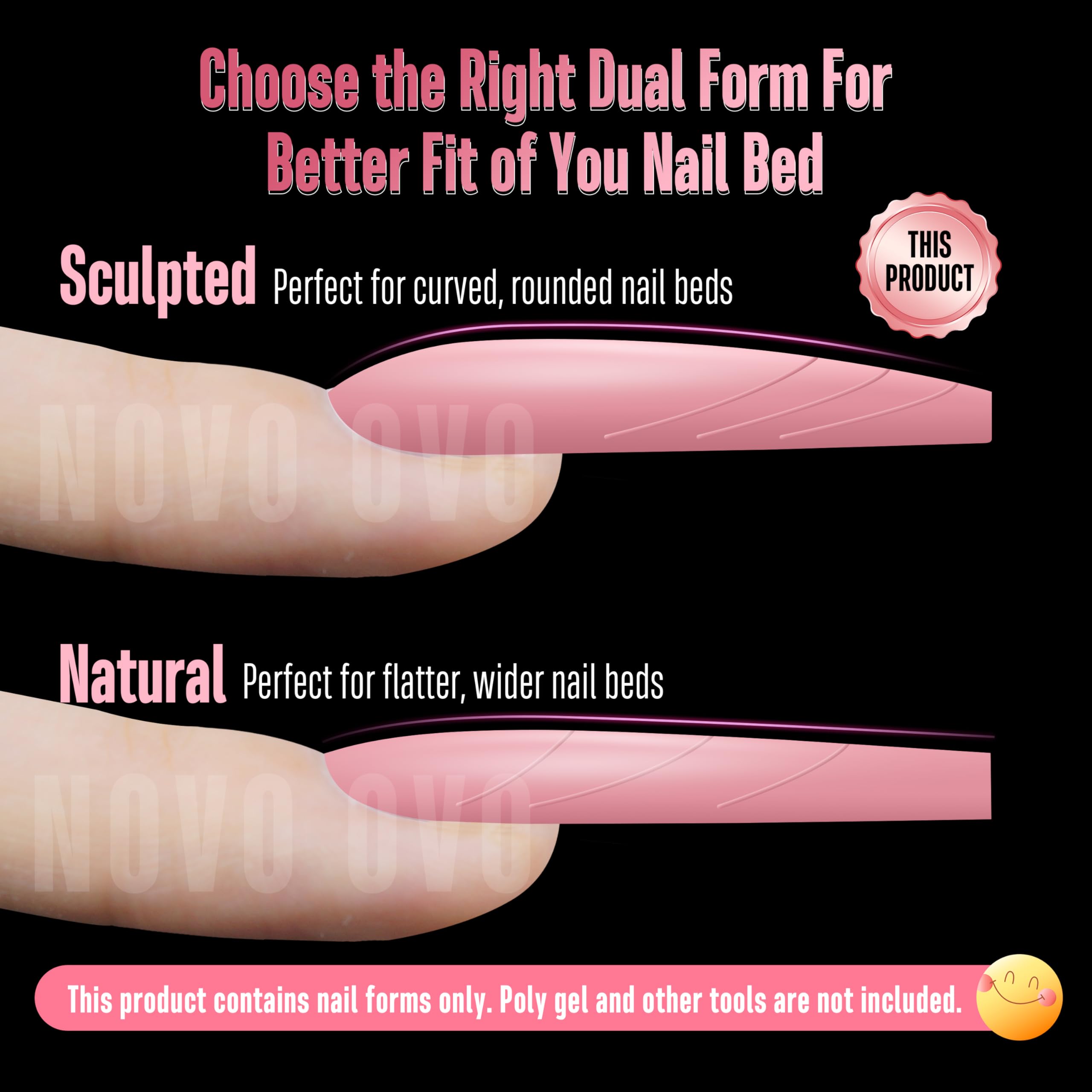 NOVO OVO Tapered Square (Sculpted) Nail Dual Forms for Poly Gel Extension with Guiding Line Inside, XL XXL Reusable Full Cover A