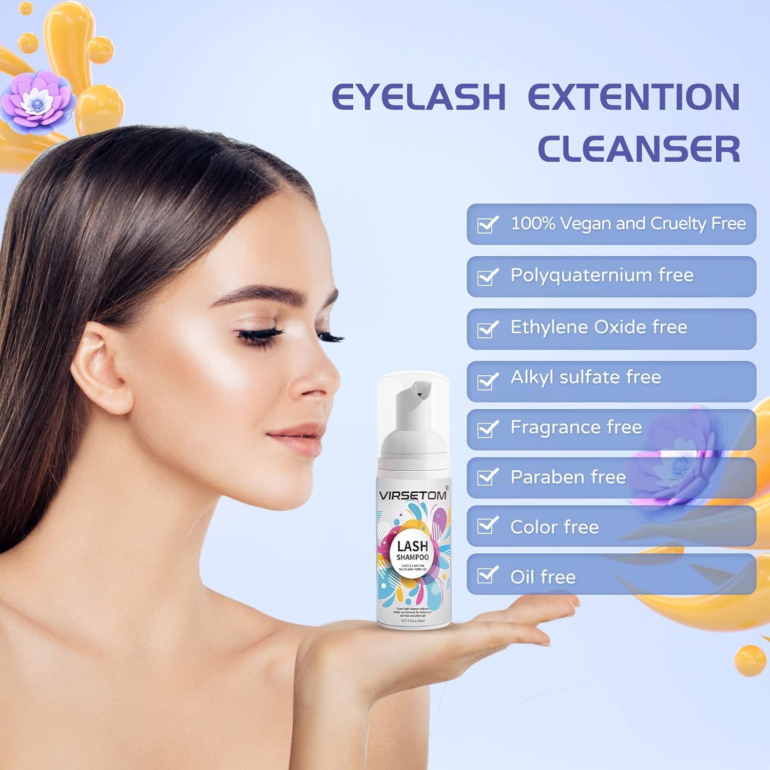 Vemofoper Lash Shampoo For Lash Extensions, Eyelash Extension Cleanser 60Ml + Rinse Bottle + Brushes, Lash Bath For Eyelash Exte
