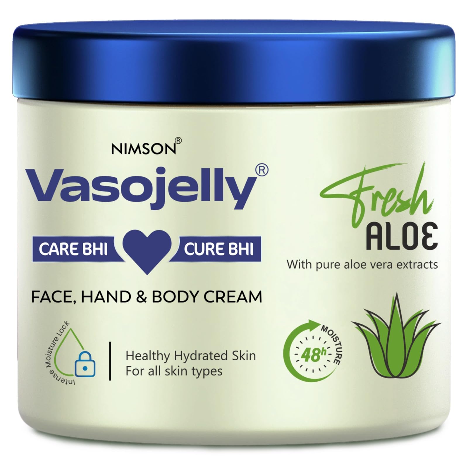 Nimson Vasojelly Fresh Aloe, Face, Hand & Body Cream, With Pure Aloe Vera Extracts, For Healthy & Hydrated Skin, With Intense Mo