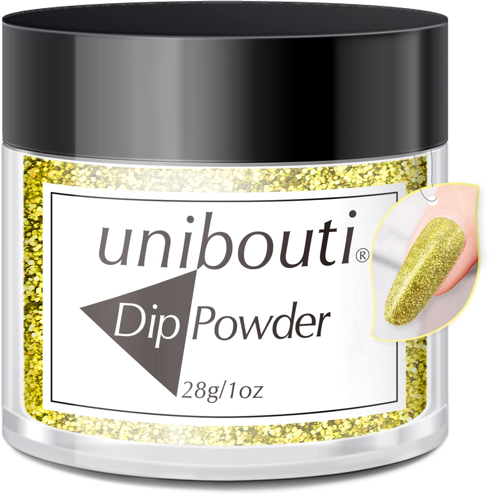 Upgrade Gold Glitter Dip Powder Nail Color Refills, 1oz/28g, Unibouti Pro Dipping Powder System for Nail Art DIY at Home/Salon