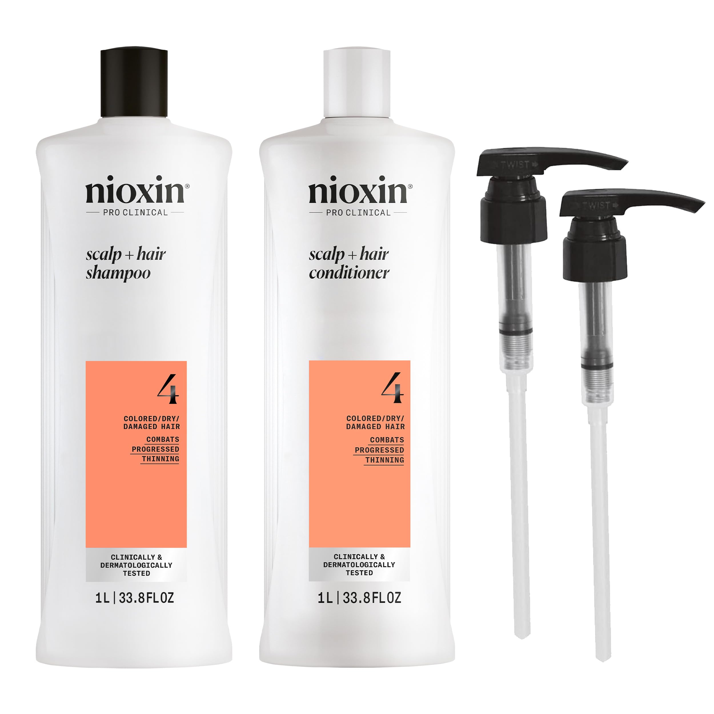 Nioxin System 4 Shampoo & Conditioner Prepack, For Color Treated Hair With Progressed Thinning, Pumps Included, 33.8 Fl Oz (Pack