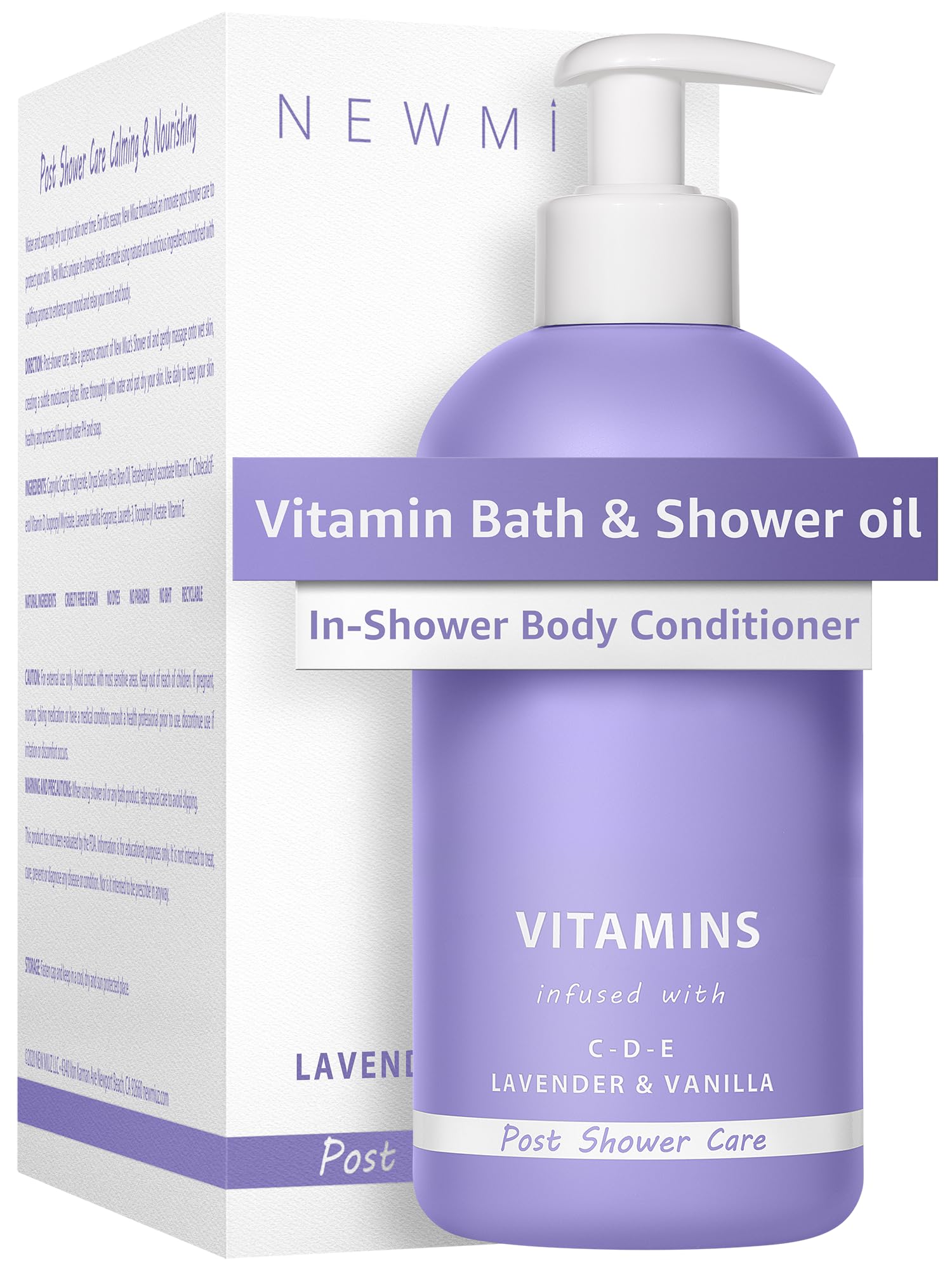 Vitamin InShower Body Conditioner Soft Skin Natural Post Shower Care Moisturizer for Body Legs Nourishing Bath Oil Lavender Vani