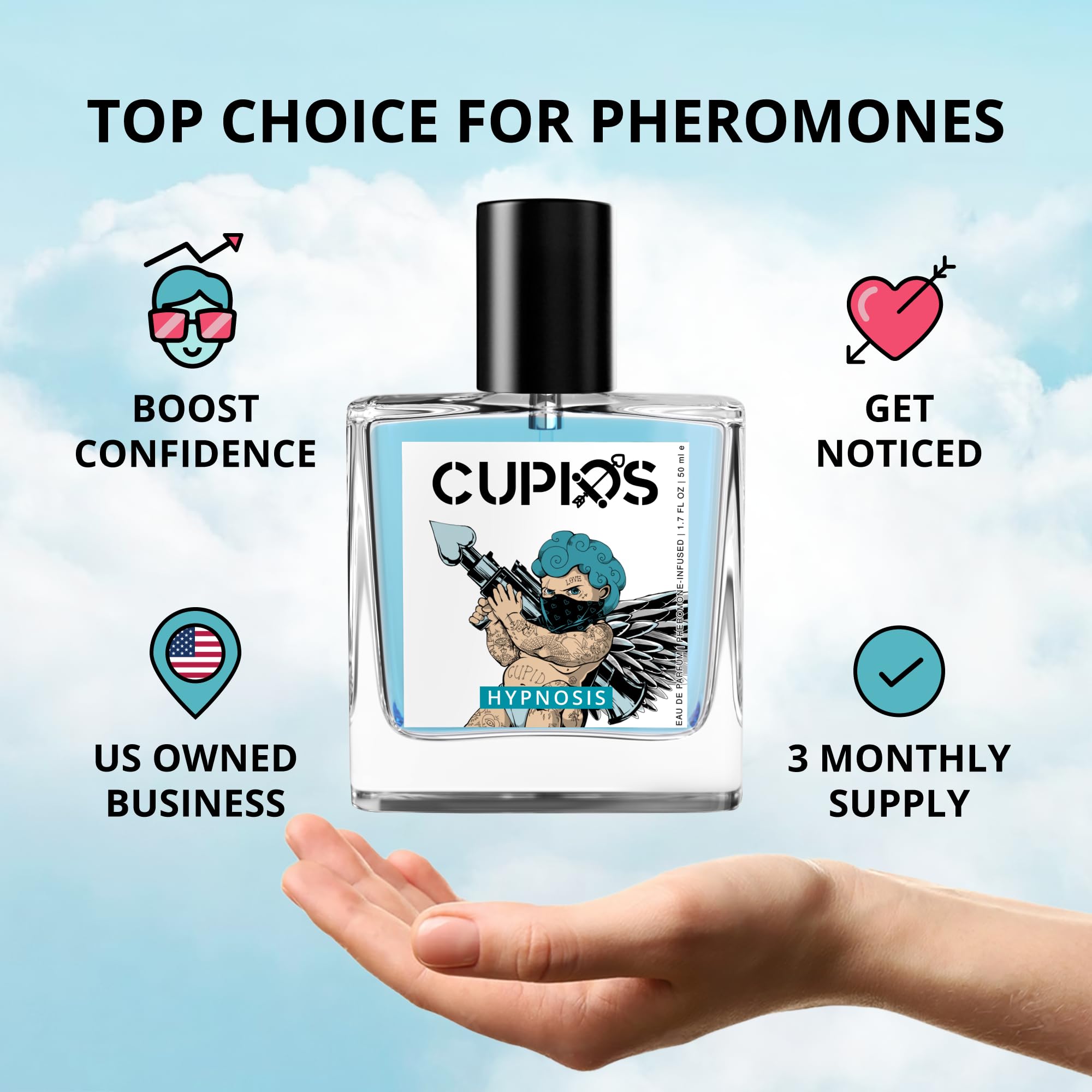 Cupids Original EDP Hypnosis Cologne for Men, Pheromone-Infused, 50ml Fragrance, 1.7 Fl Oz