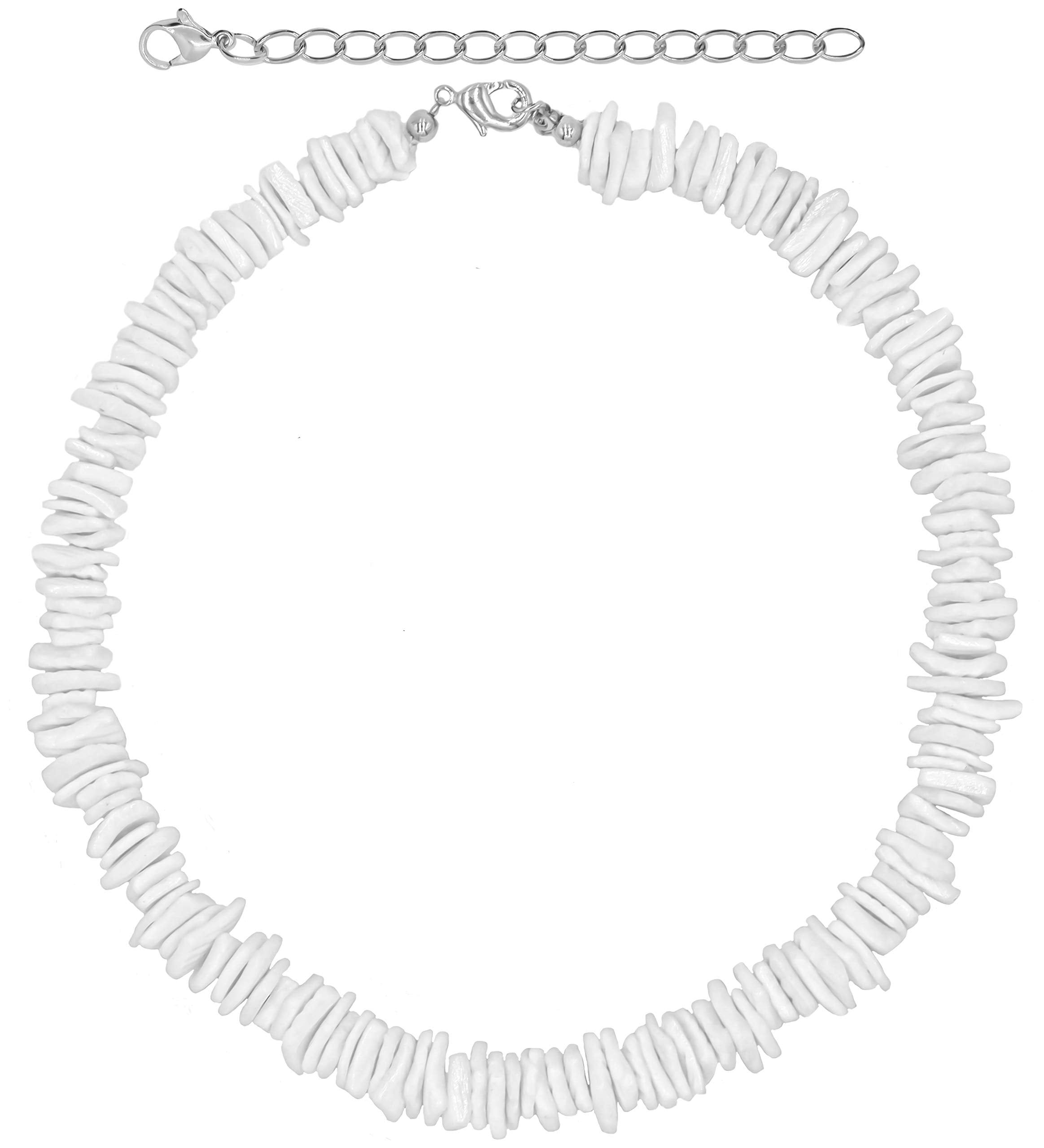 Fablinks Puka Shell Necklace, White Hawaiian Seashell Accessories for Men and Women, Beach Surfer Beaded Necklaces, Summer Clam 