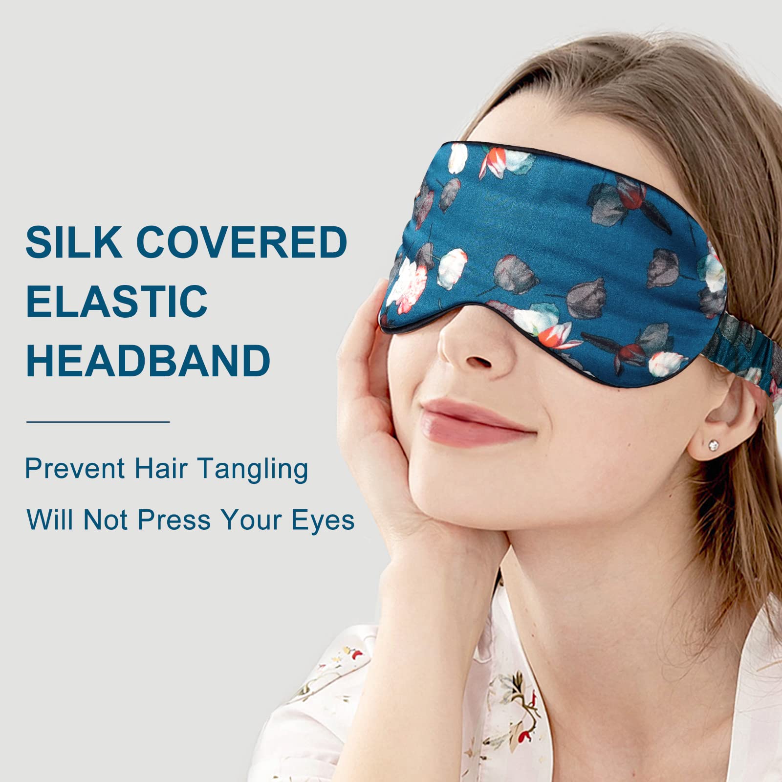 Olesilk 100% Natural Mulberry Silk Sleep Eye Mask Block Out Light, Fashion Printed Eye Mask Blindfold For Women Men Full Night S