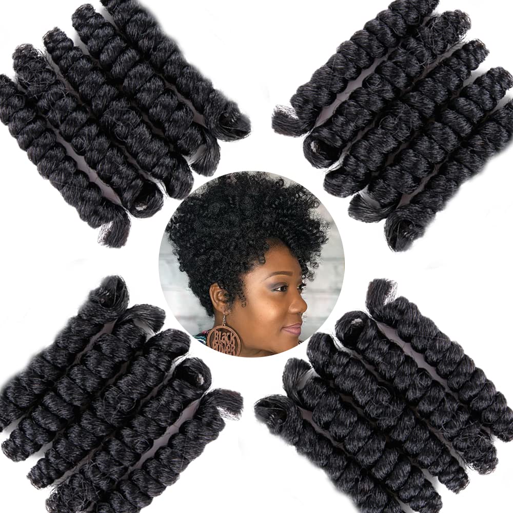 QUEENTAS 6 Packs 10inches 6mm Small Toni Curl Carrie Curl Crochet Hair for Women Short Black Curly Crochet Synthetic Hair Extens