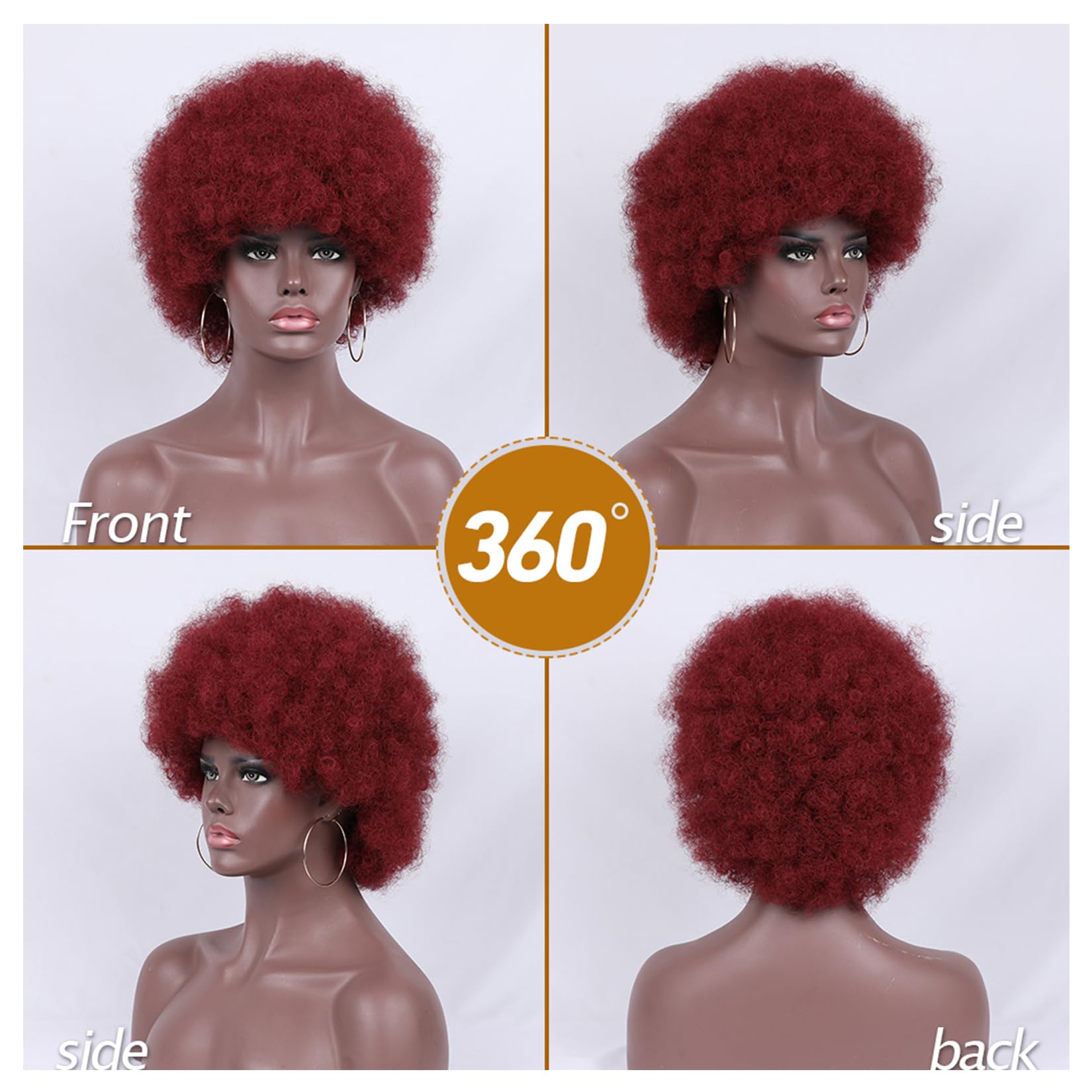 Kavsni Wig 70'S Curly Wigs For Black Women Large Bouncy Fluffy And Soft Natural Looking Afro Kinky Wig 8 Inches (Red)