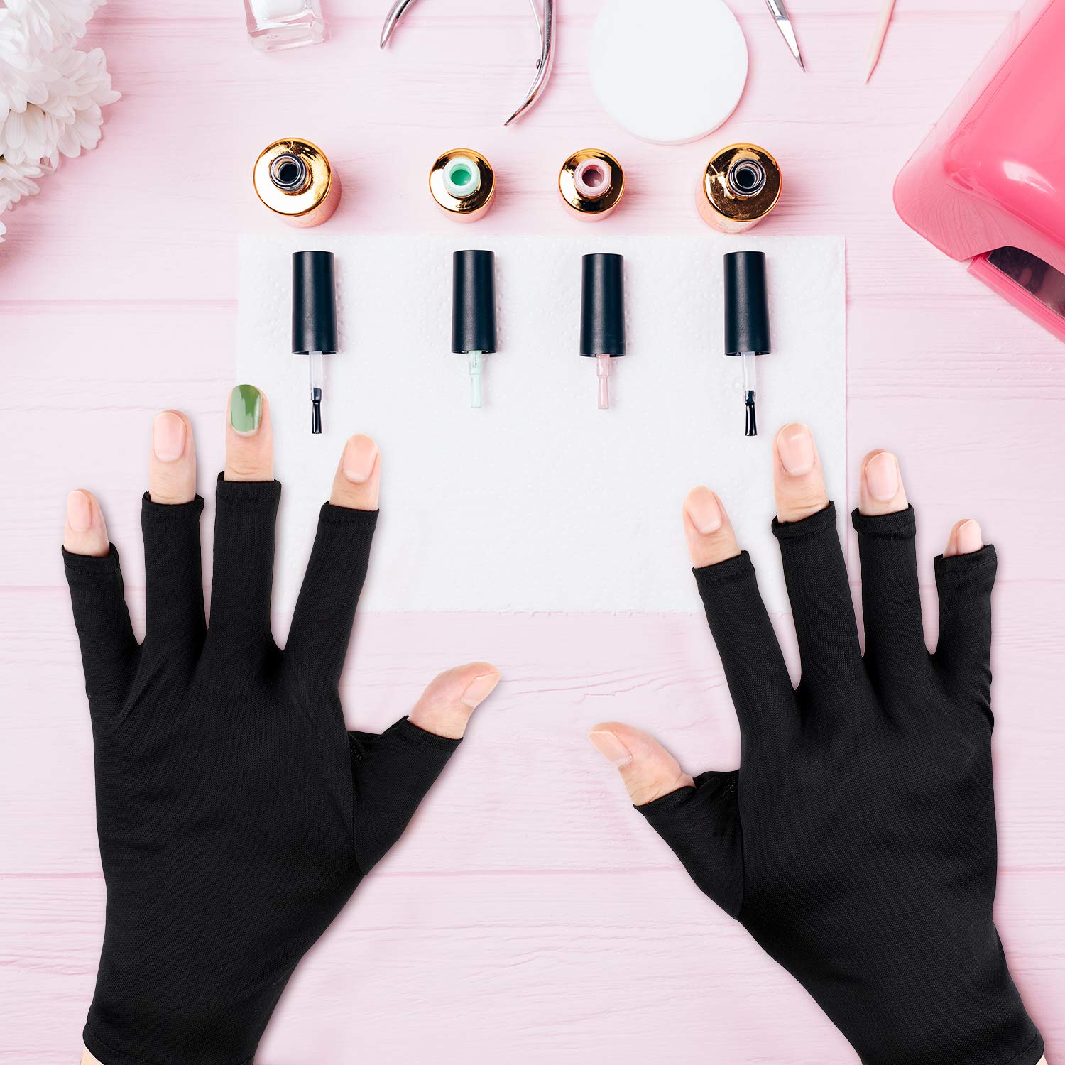 Syhood 3 Pair UV Gloves for Nail Lamp Upf50+ UV Fingerless Protection Glove for Manicures Art Protect Hands from Nail Lamp