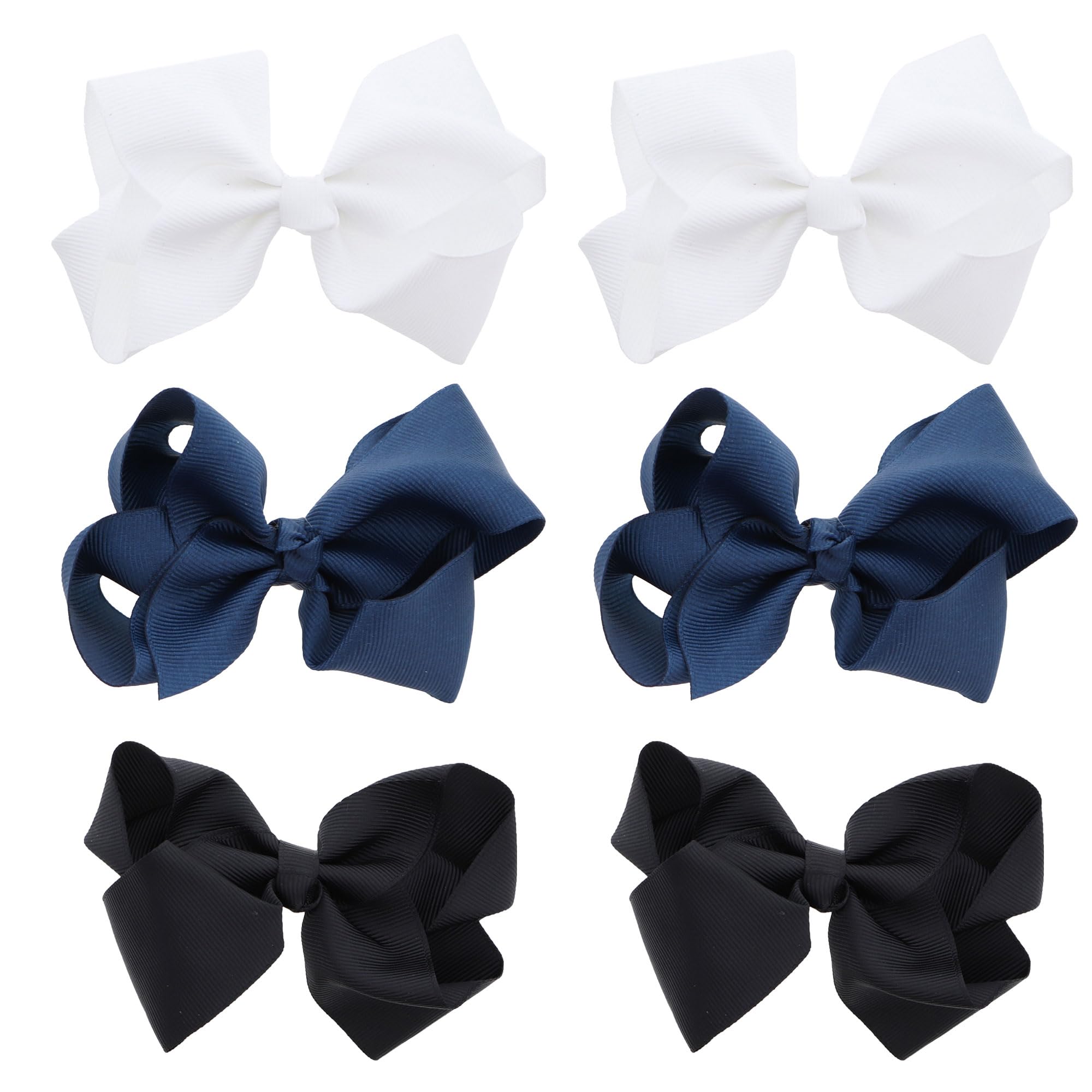 3 Inch Grosgrain Bow for Little Girls- Set of 6 (Pink White & Black)