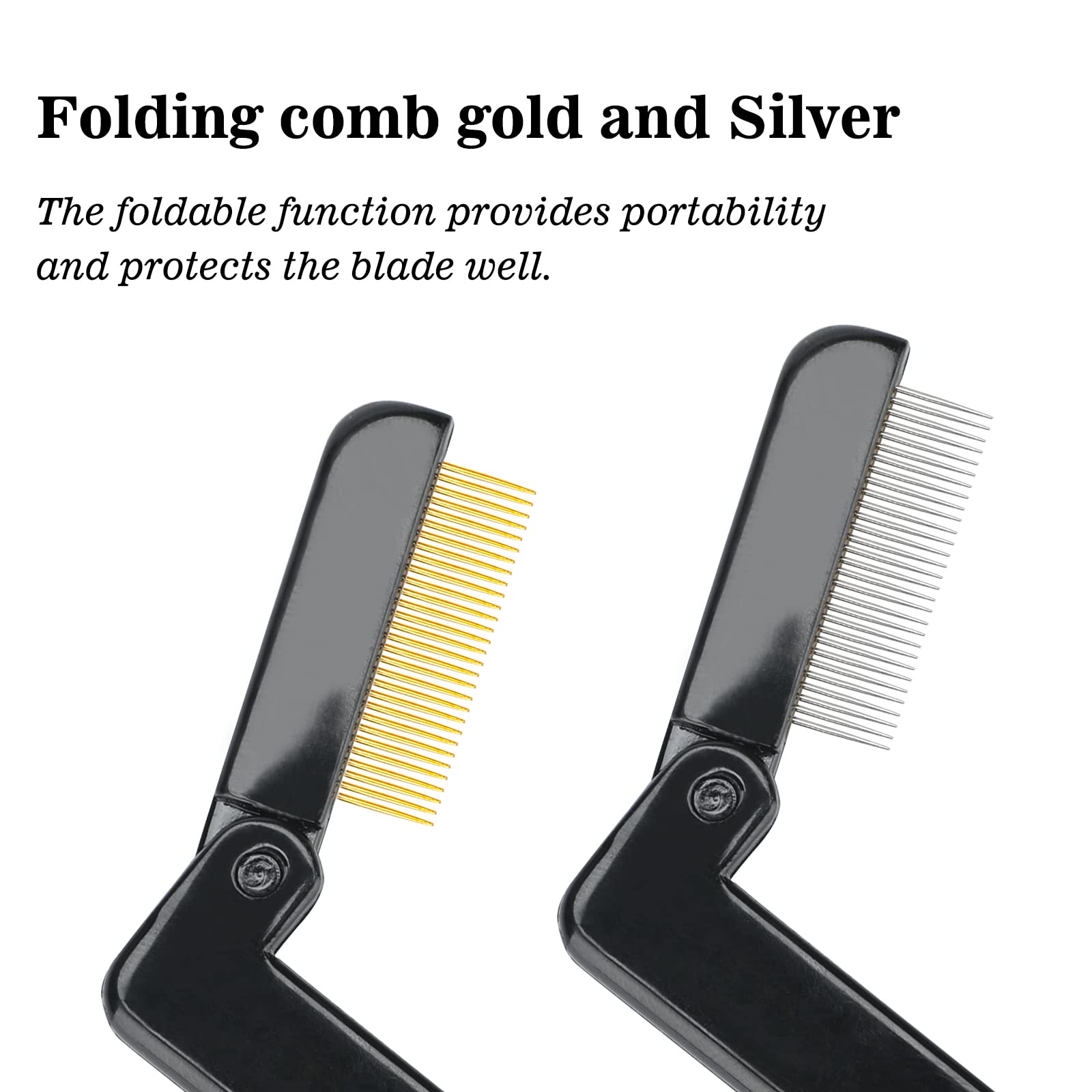 G2Plus 2Pcs Folding Eyelash Comb, Eyebrow Comb Metal Teeth, Professional Tool For Define Lash & Brow (Black)