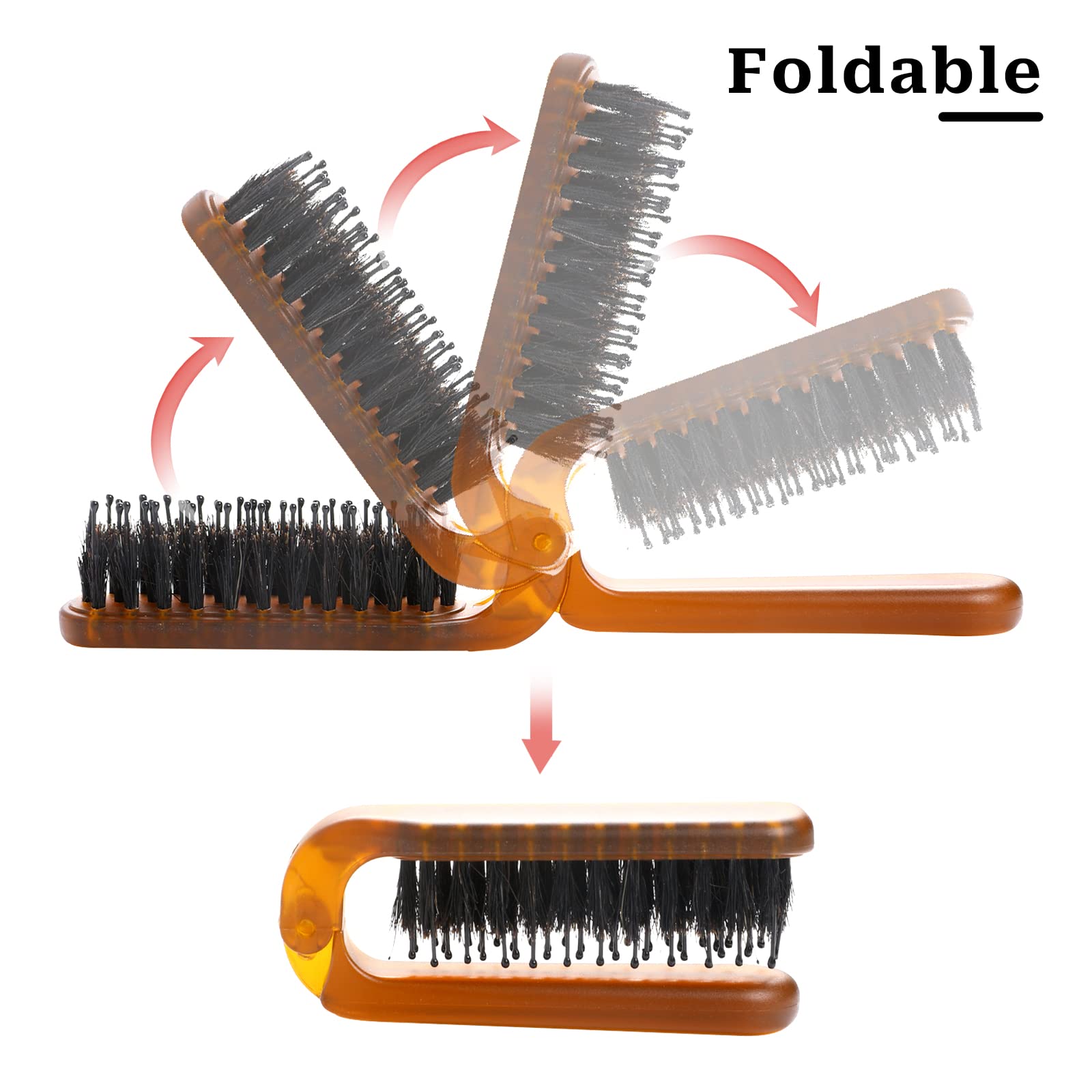 Foldable Travel Hair Brush, Natural Boar Bristle Hairbrush Portable Collapsible Hair Comb Pocket Size Comb Mini Folding Compact