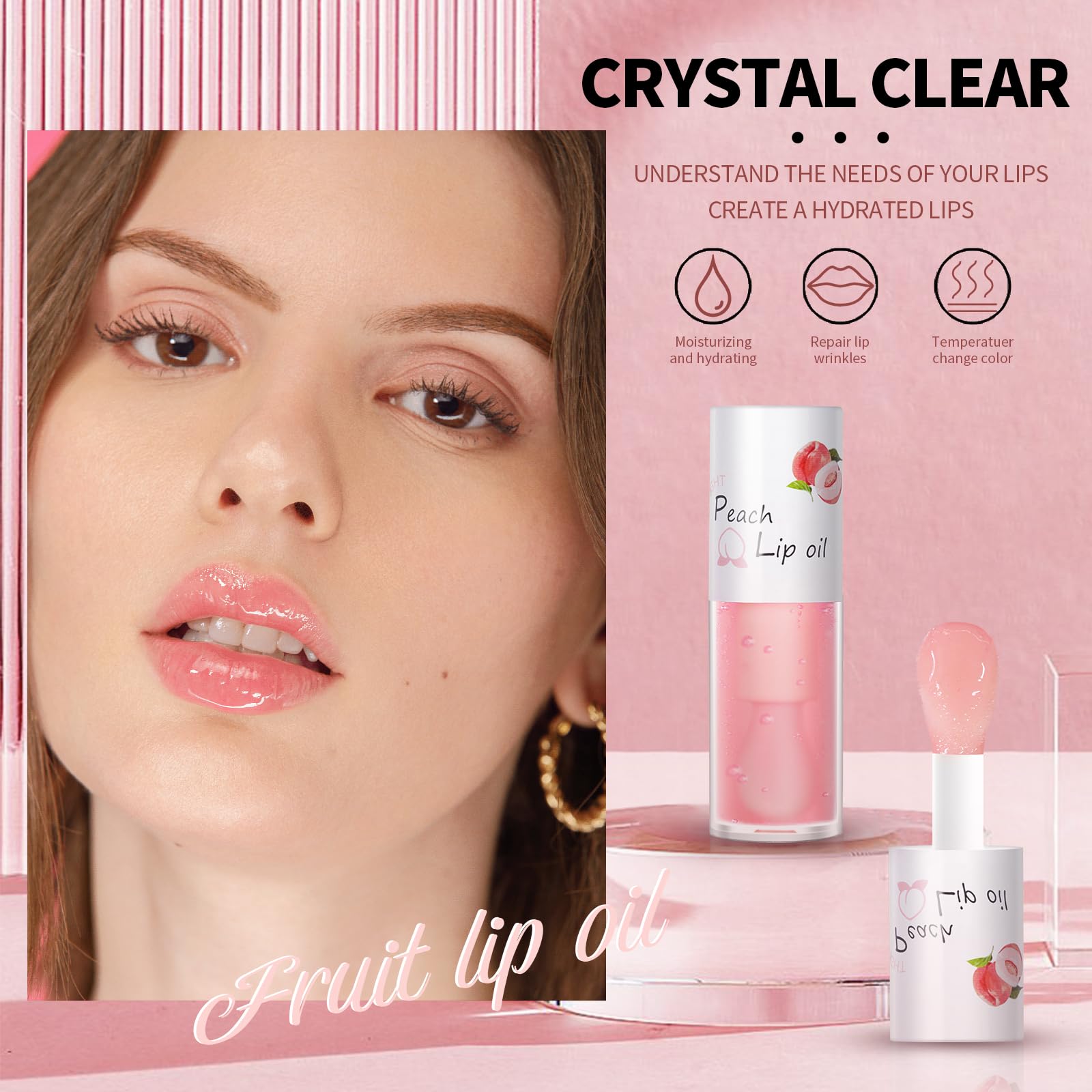 Hosaily 4 Pcs Crystal Jelly Lip Oil, Fruit Flavoured Hydrating Honey Lip Glow Oil Lip Care, Moisturizing Long Lasting Clear Lip