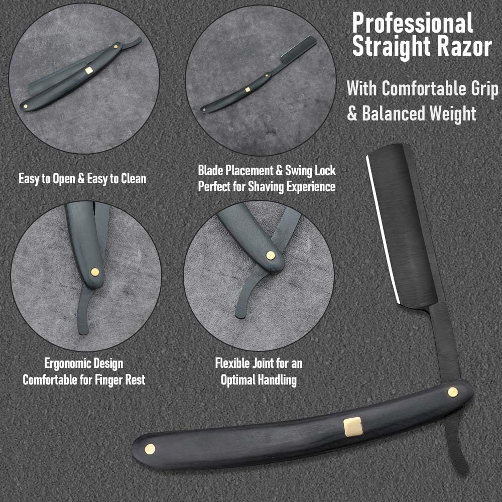 Premium Stainless Steel Shaver Razor With Shaving Strop For Men,Professional Straight Edge Barber Razor,Straight Razors For Men,