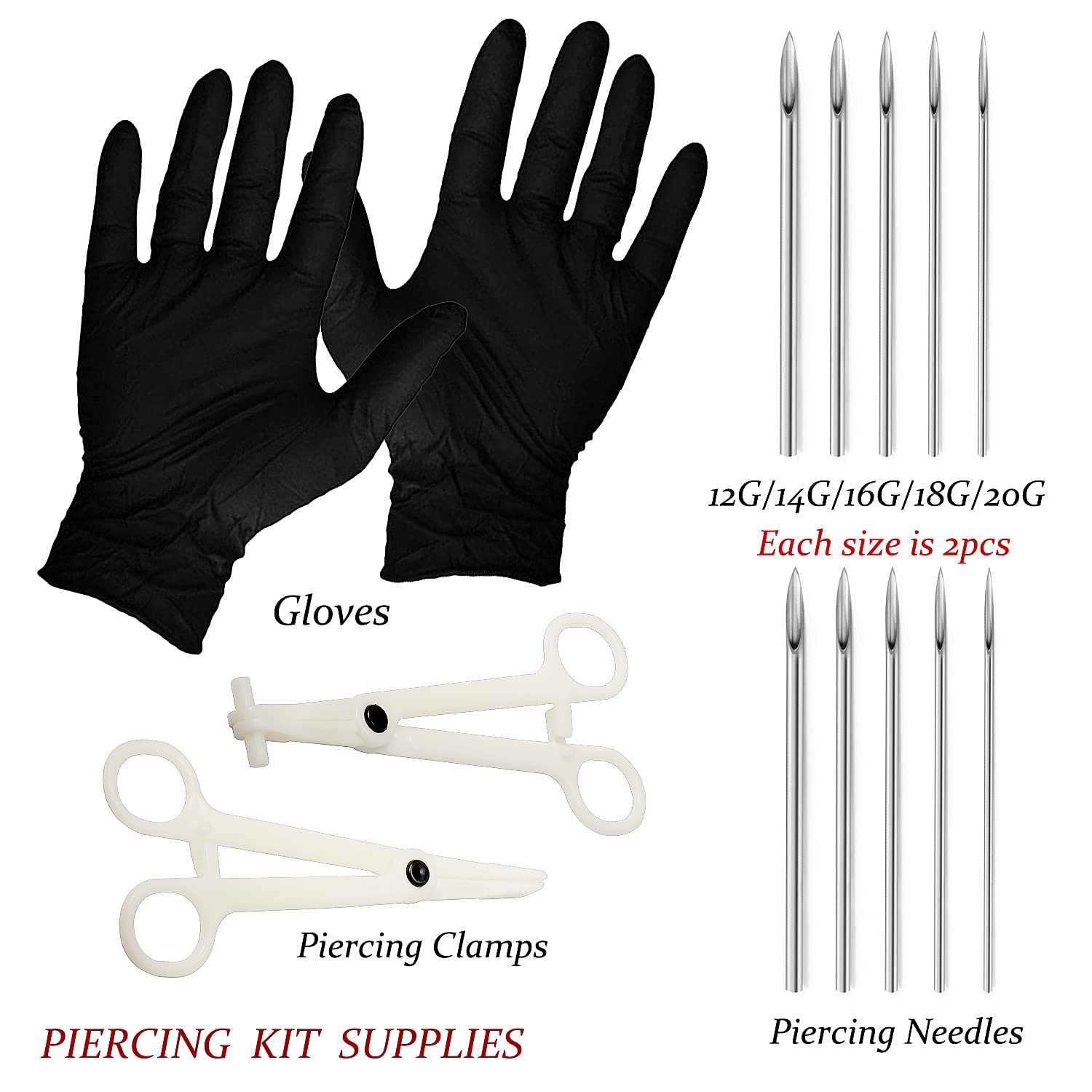 Vsnnsns Piercing Kit 316L Surgical Steel Body Jewelry Piercing Kit with 12G 14G 16G 18G 20G Piercing Needles Use for Nose Septum
