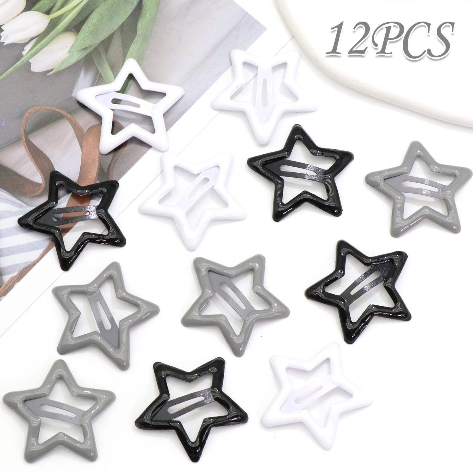 Naiska Black Star Hair Clips Non-Slip Snap Hair Barrettes Accessories For Girls And Women (12Pcs)