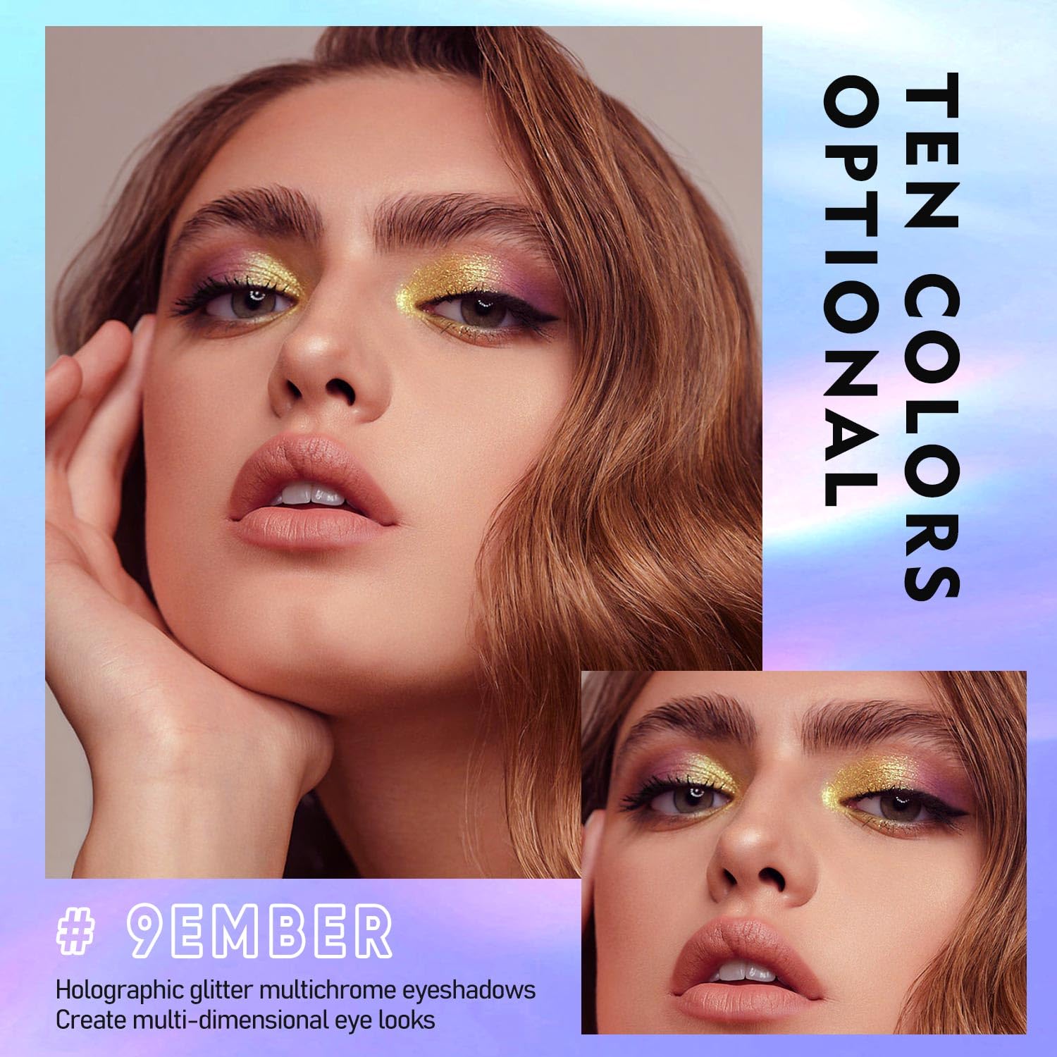 Maki Yika Glitter Eyeshadow Gold Liquid Multichrome Eyeshadows Long Lasting, Metallic Chameleon Eye Shadow Smudgeproof Holograph
