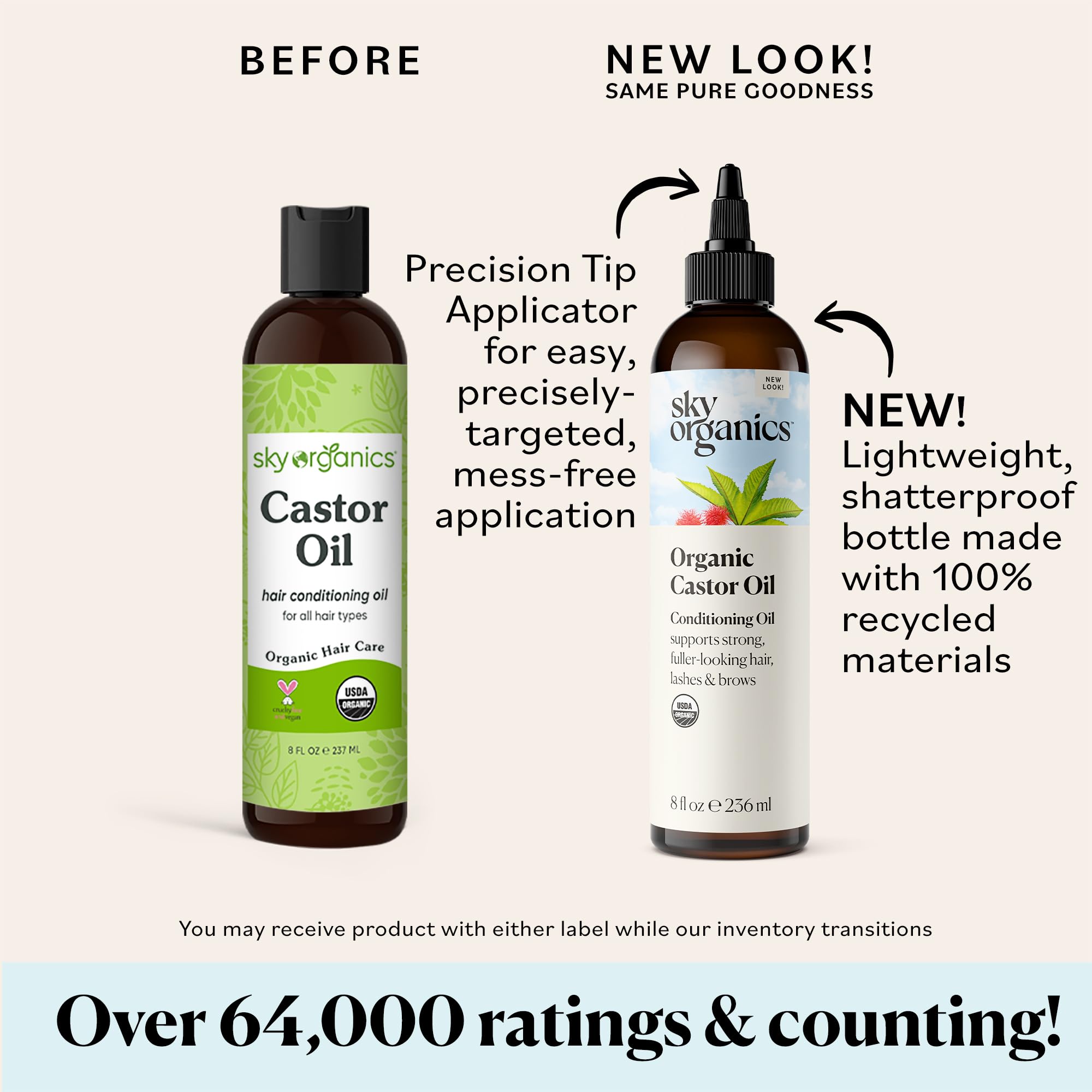Sky Organics Organic Castor Oil (8 oz) USDA Certified Organic, 100% Pure, Cold Pressed, Hexane Free, Boost Hair Growth, Use with