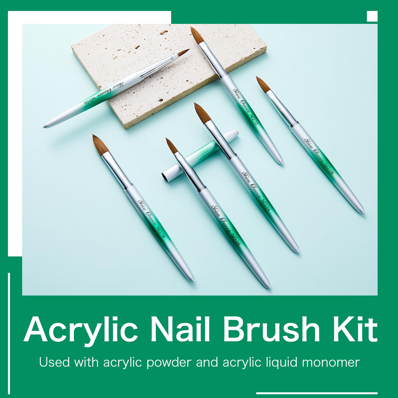 Shine Chance 4Pcs Acrylic Nail Brushes Set, Kolinsky Acrylic Nail Art Brush, Art Design & Polish Mistake Cleaning Manicure Tools