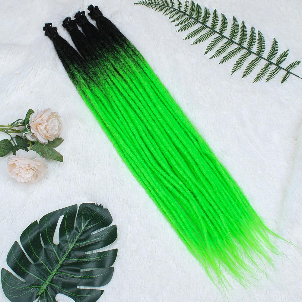 Kraler Green Dreadlock Extensions, 22'' Synthetic Crochet Dreads Extensions 100% Handmade Single Ended Dreads Thin 0.6Cm Width R