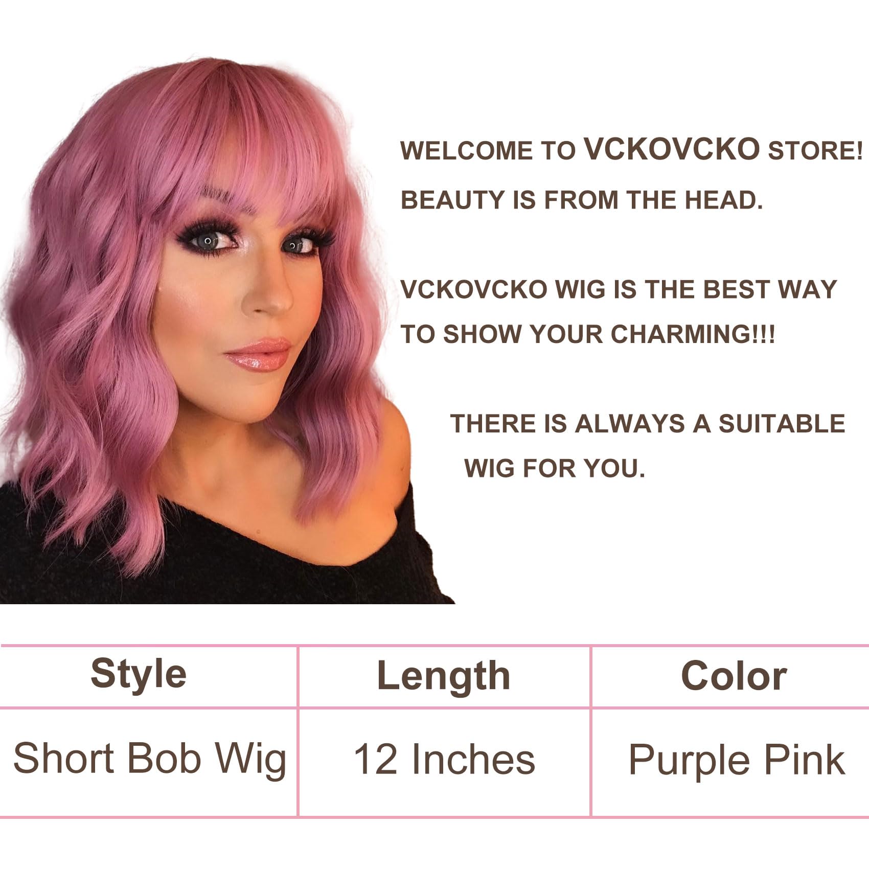 Vckovcko Pastel Wavy Wig With Air Bangs Women'S Short Bob Purple Pink Wigs Curly Wavy Shoulder Length Pastel Bob Wigs Synthetic