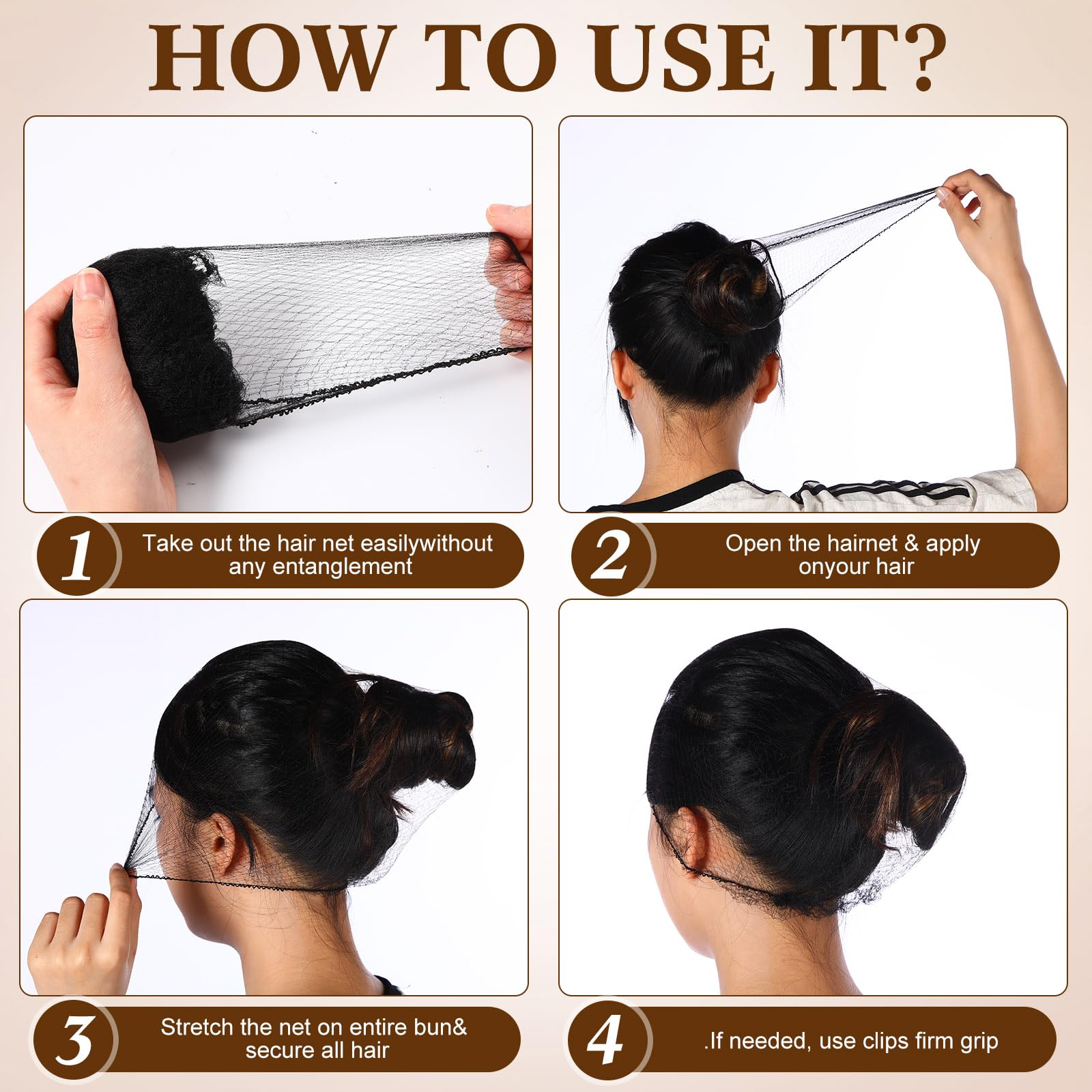 Yuxung 720 Pcs Mesh Hair Nets Bulk 24 Inches Black Elasticity Invisible Elastic Wig Nets Mesh Hairnets Hair Accessories for Wome