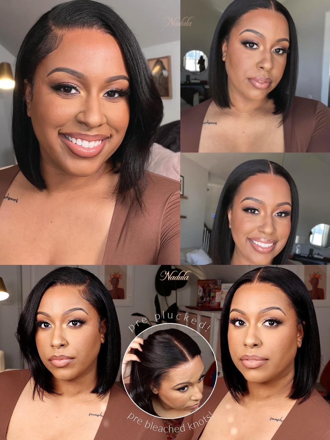 Nadula Bye Bye Knots Glueless Yaki Straight Bob 7X5 Lace Front Wigs Human Hair Pre Plucked Invisible Knots Pre Everything 3S Rea