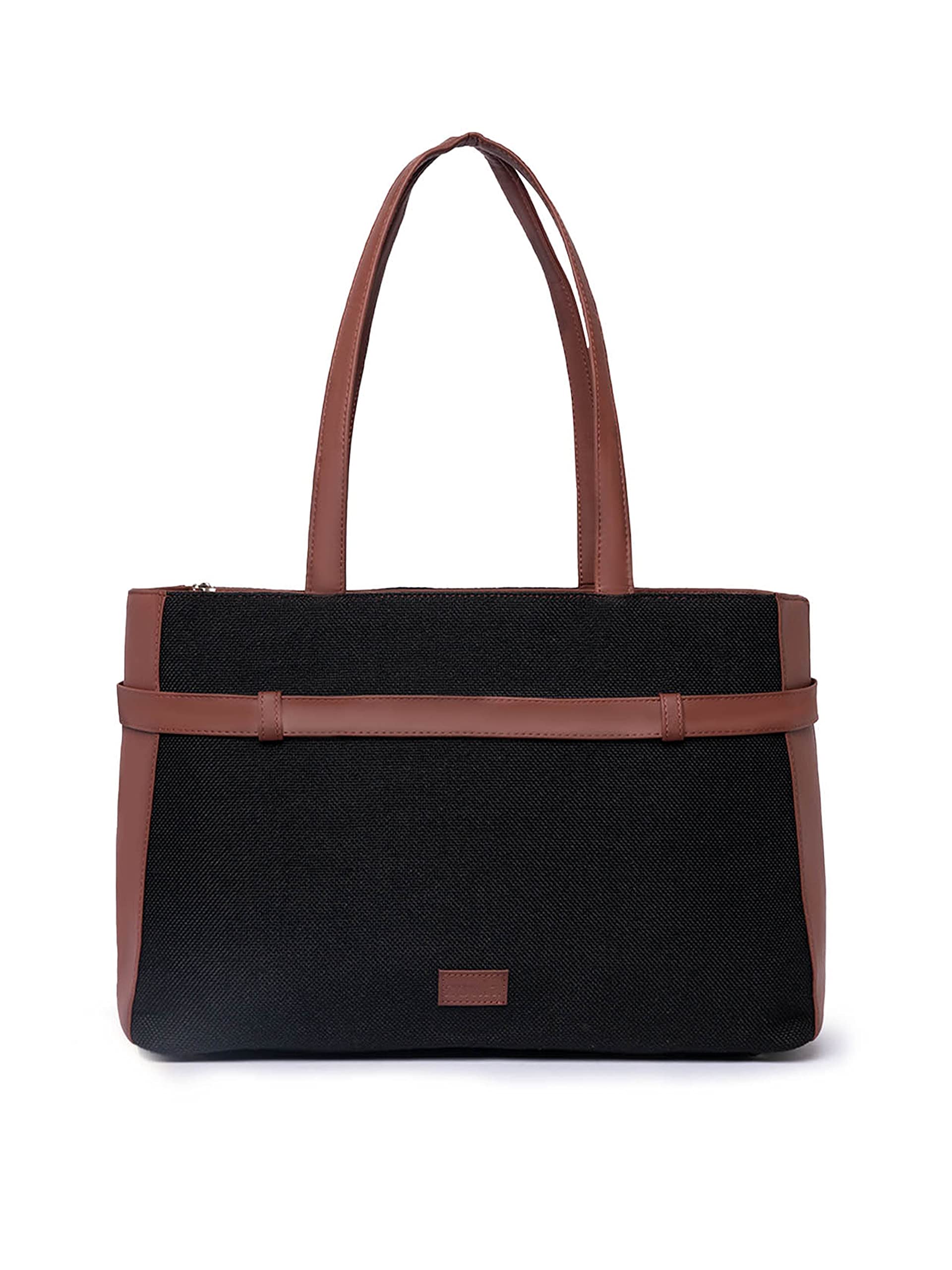 Zouk Jet Black Solid Printed WomenS Jute Handcrafted Vegan Leather Black Statement Office Shoulder Bag