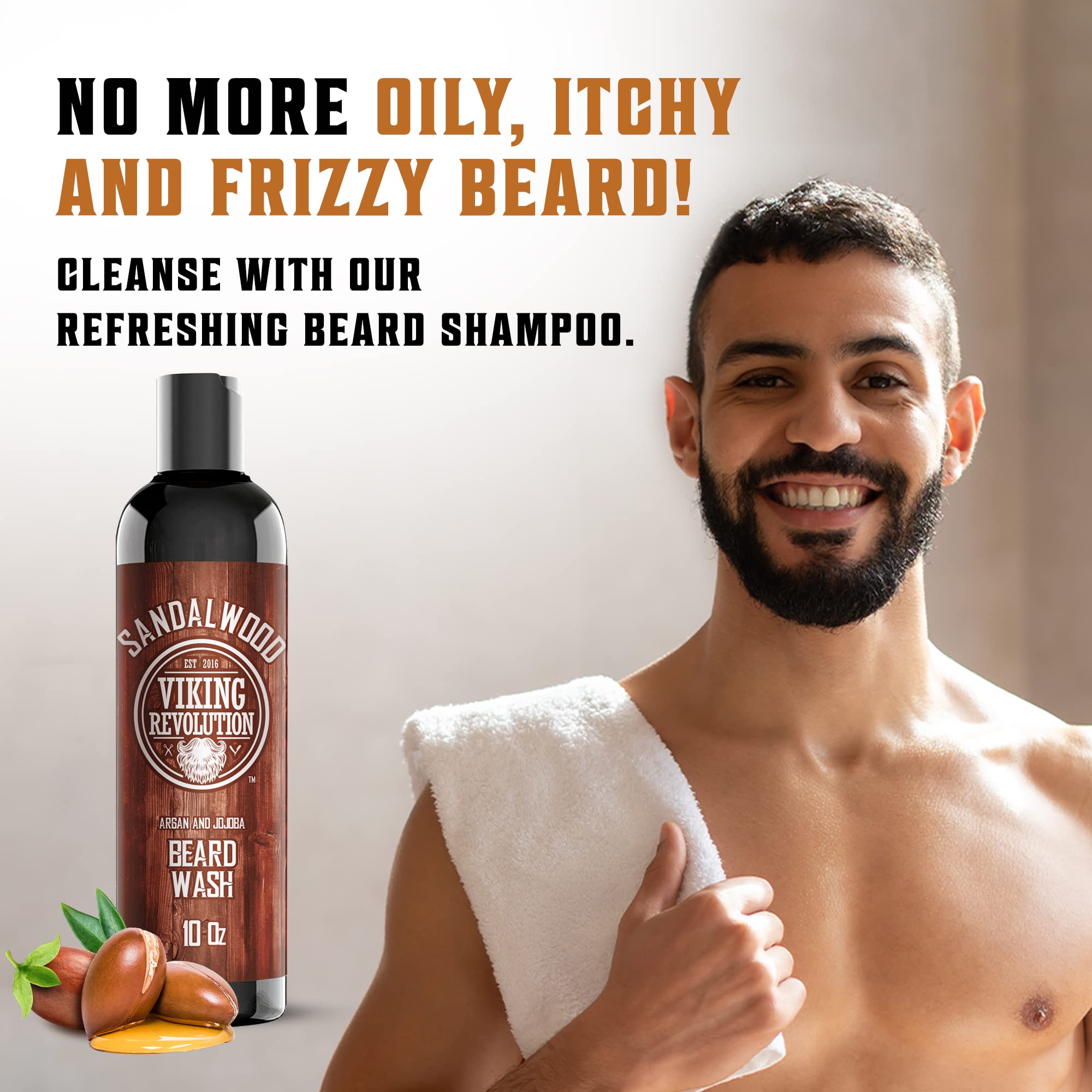 Beard Wash & Beard Conditioner Set W/Argan & Jojoba Oils - Softens & Strengthens - Natural Sandalwood Scent - Beard Shampoo W/Be
