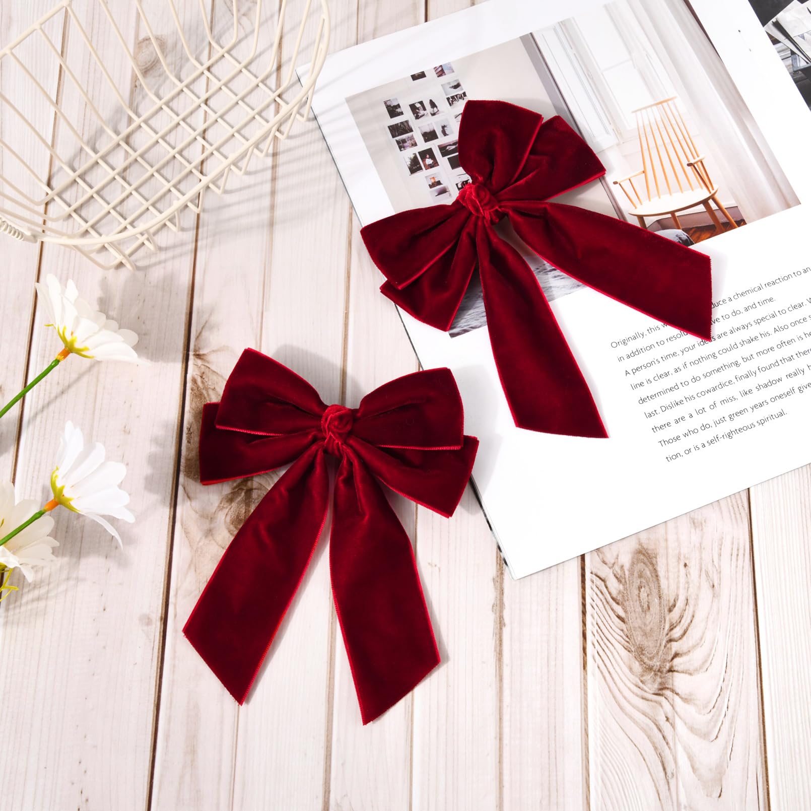 2Pcs Velvet Hair Bow Red Bow Hair Ribbon Clips For Women Girls Fall Alligator Hair Clips Hair Accessories Toddlers Kids Teens