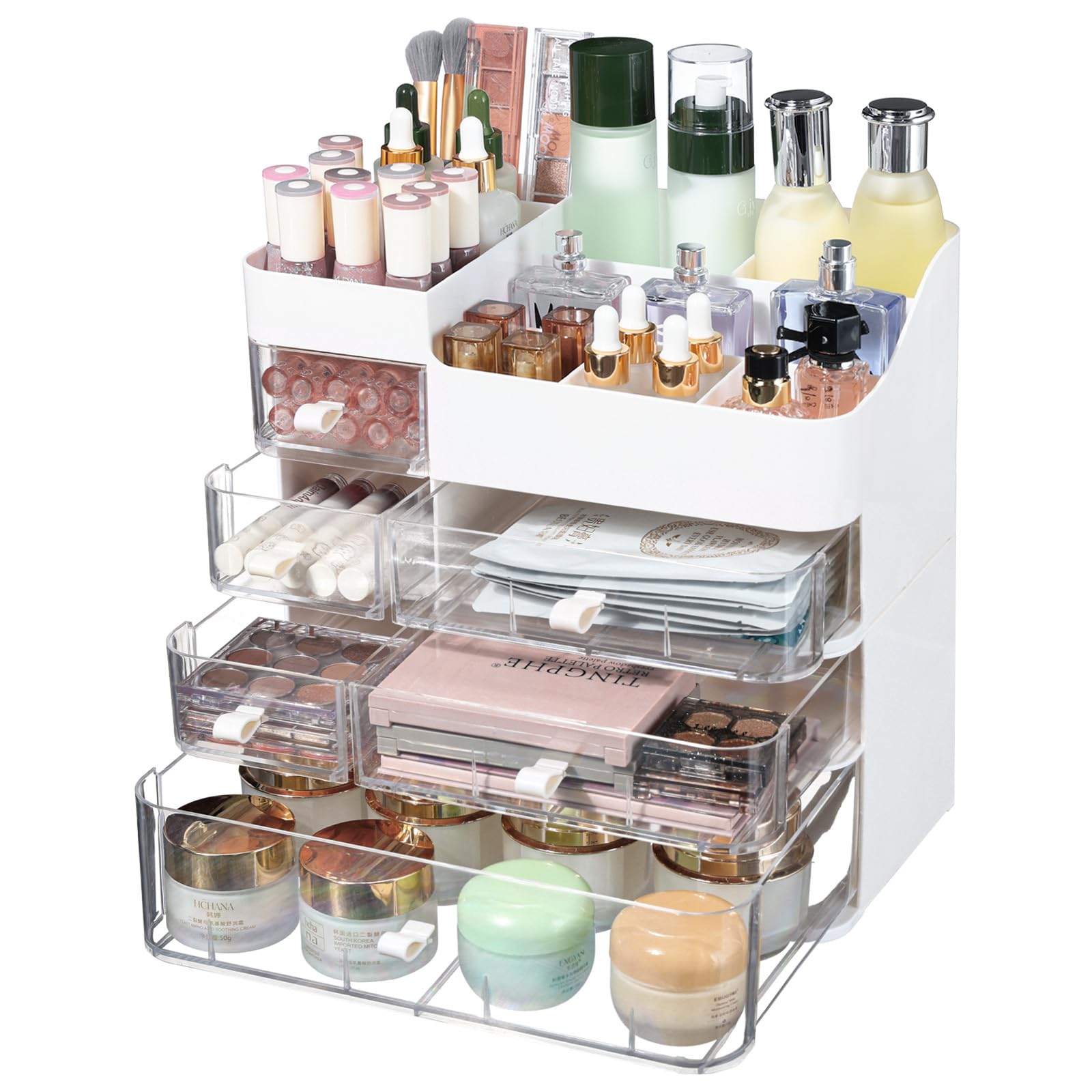 Cq Acrylic White Makeup Organizer With 6 Drawers -Plastic Skincare And Cosmetic Storage For Vanity Countertop,Dresser Top Organi