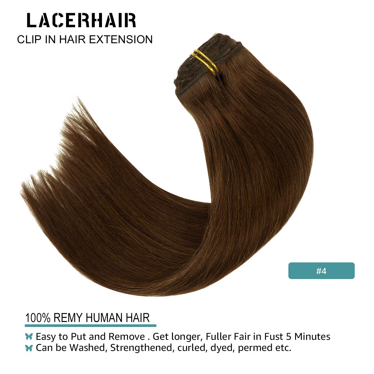 Lacer Hair Extensions Clip In Real Human Hair Extensions 140g 7 Pieces Silky Straight Weft Remy Human Hair Clip in Hair Extensio