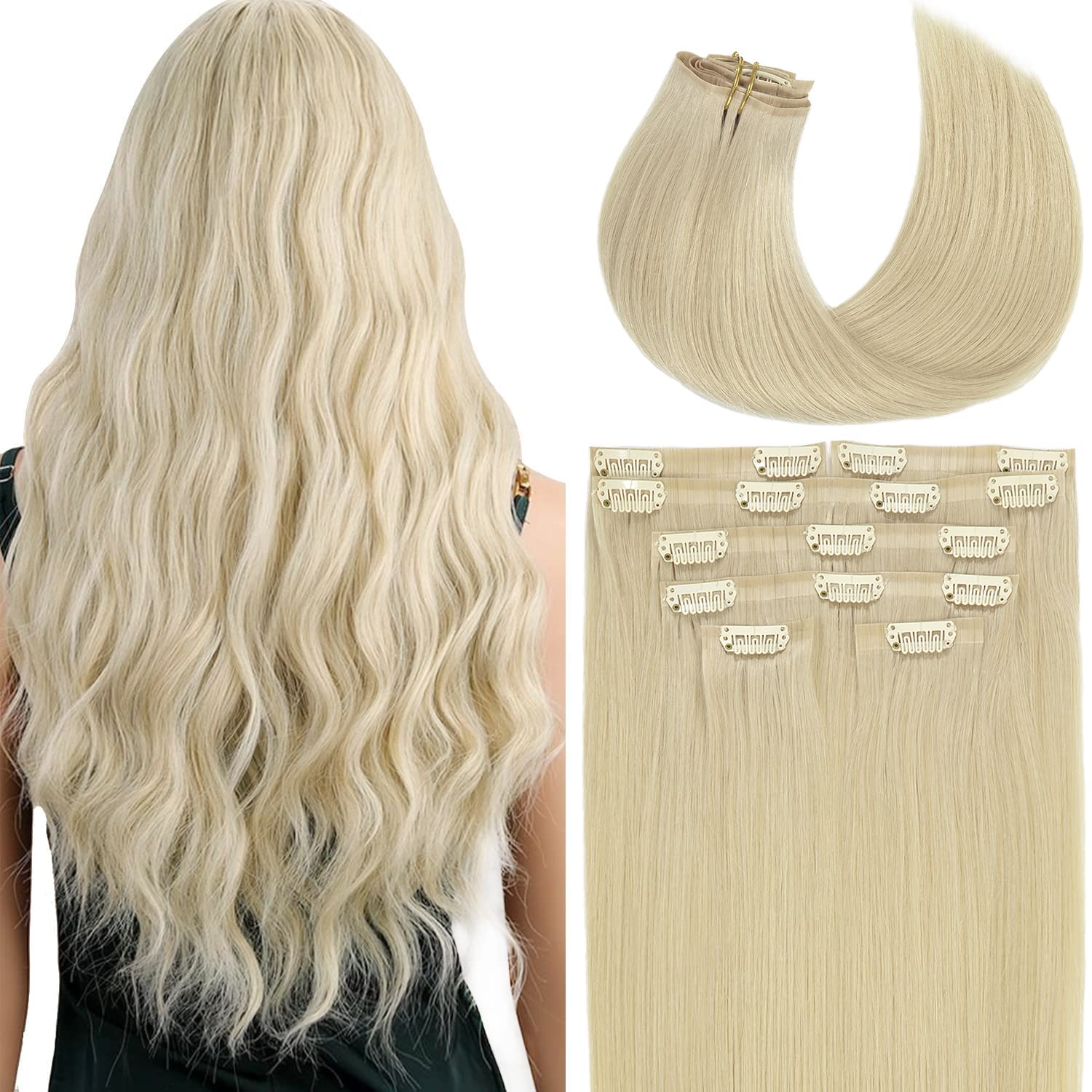 Lacer New Version Invisible Thick Hair Extensions Clip in Human Hair Full Head Silky Straight Glam Seamless Clip in Hair Extensi