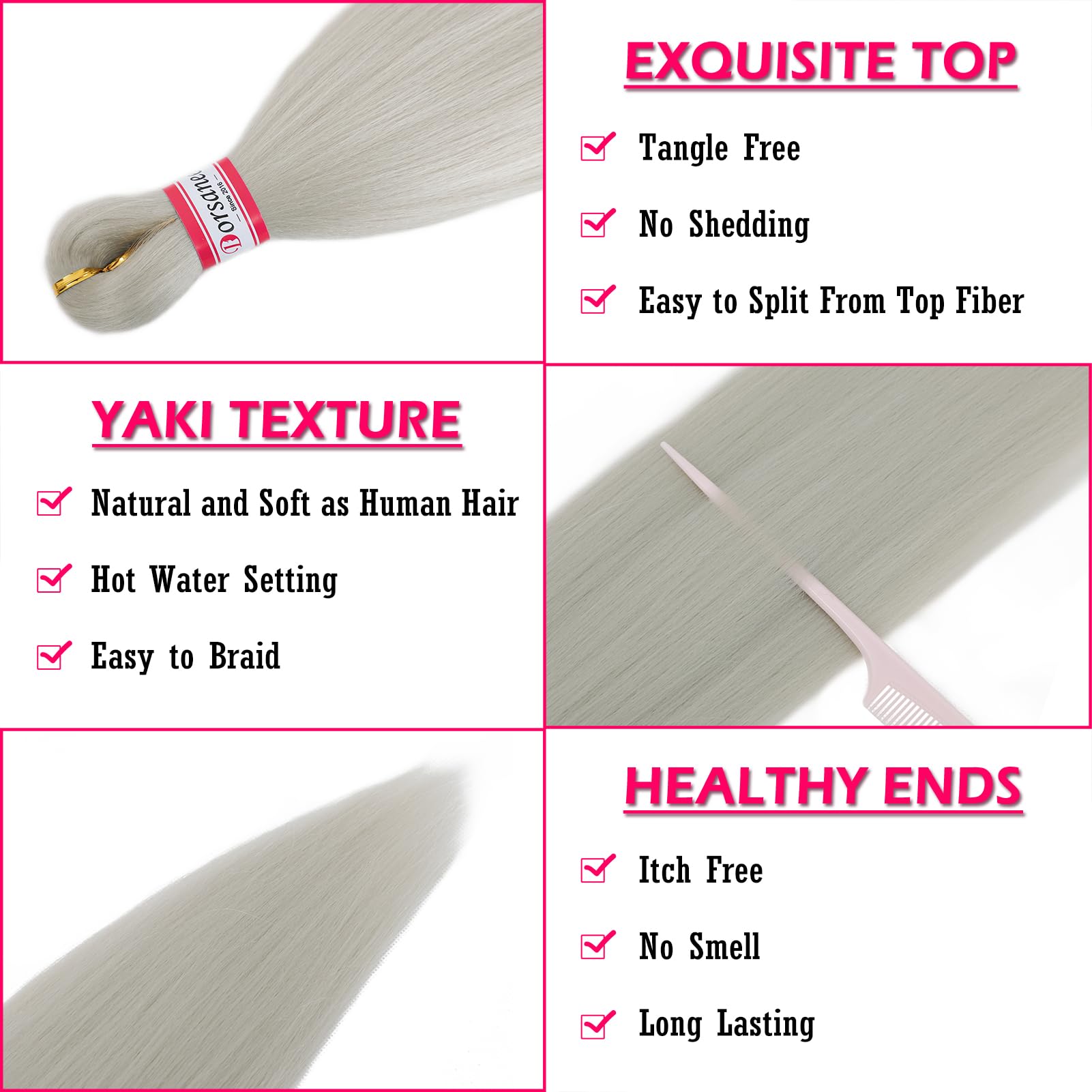 Dorsanee Grey Braiding Hair Pre Stretched 20 Inch 3 Packs Professional Easy Braiding Hair For Crochet Braids Twists Locs Hair So