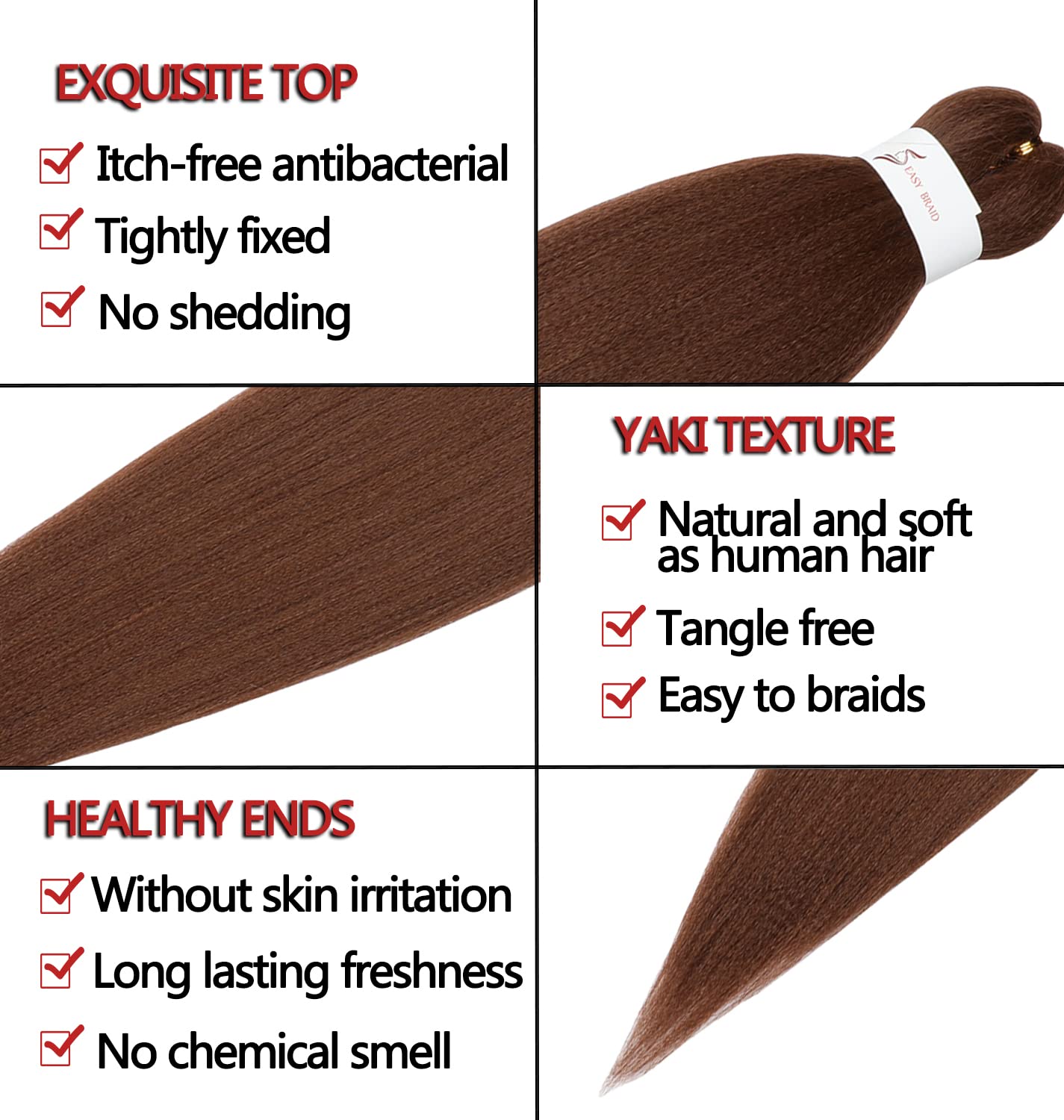 Showcoco Easy Braid Pre Stretched Braiding Hair Auburn Brown 32 Inch Yaki Texture Easy Crochet Braids 8 Packs Hot Water Setting